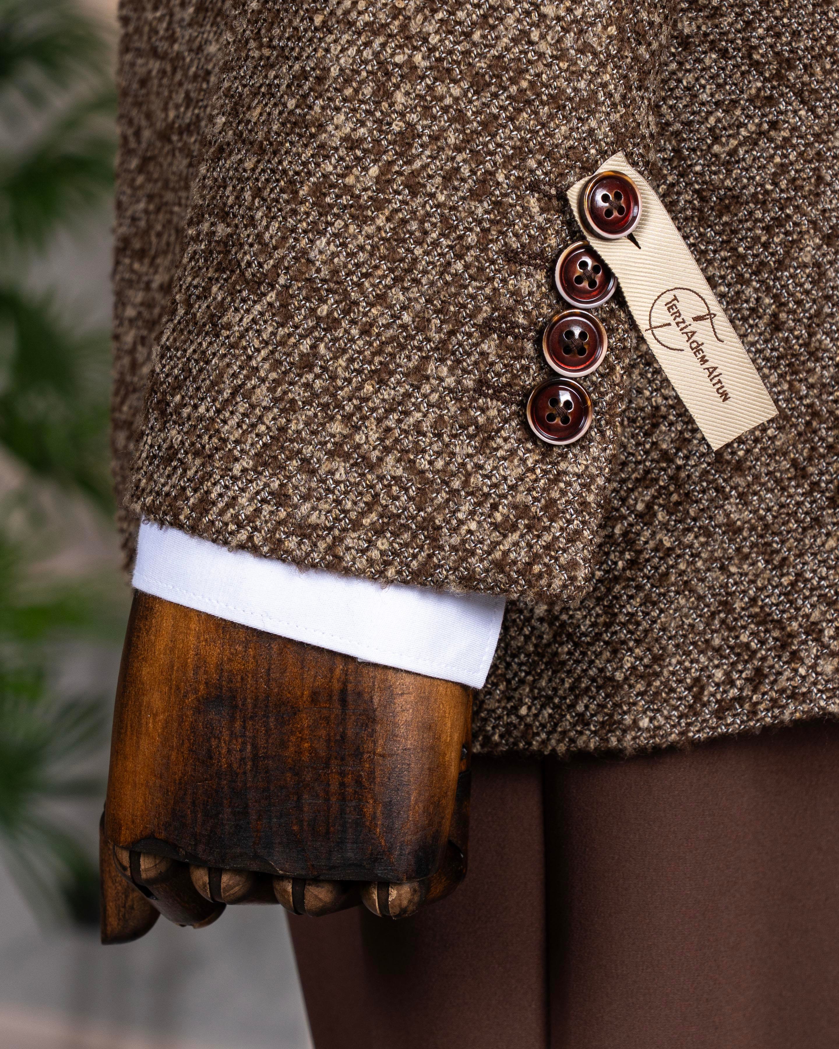 İtalyan stil slim fit mono yaka erkek tek ceket kahverengi T13540