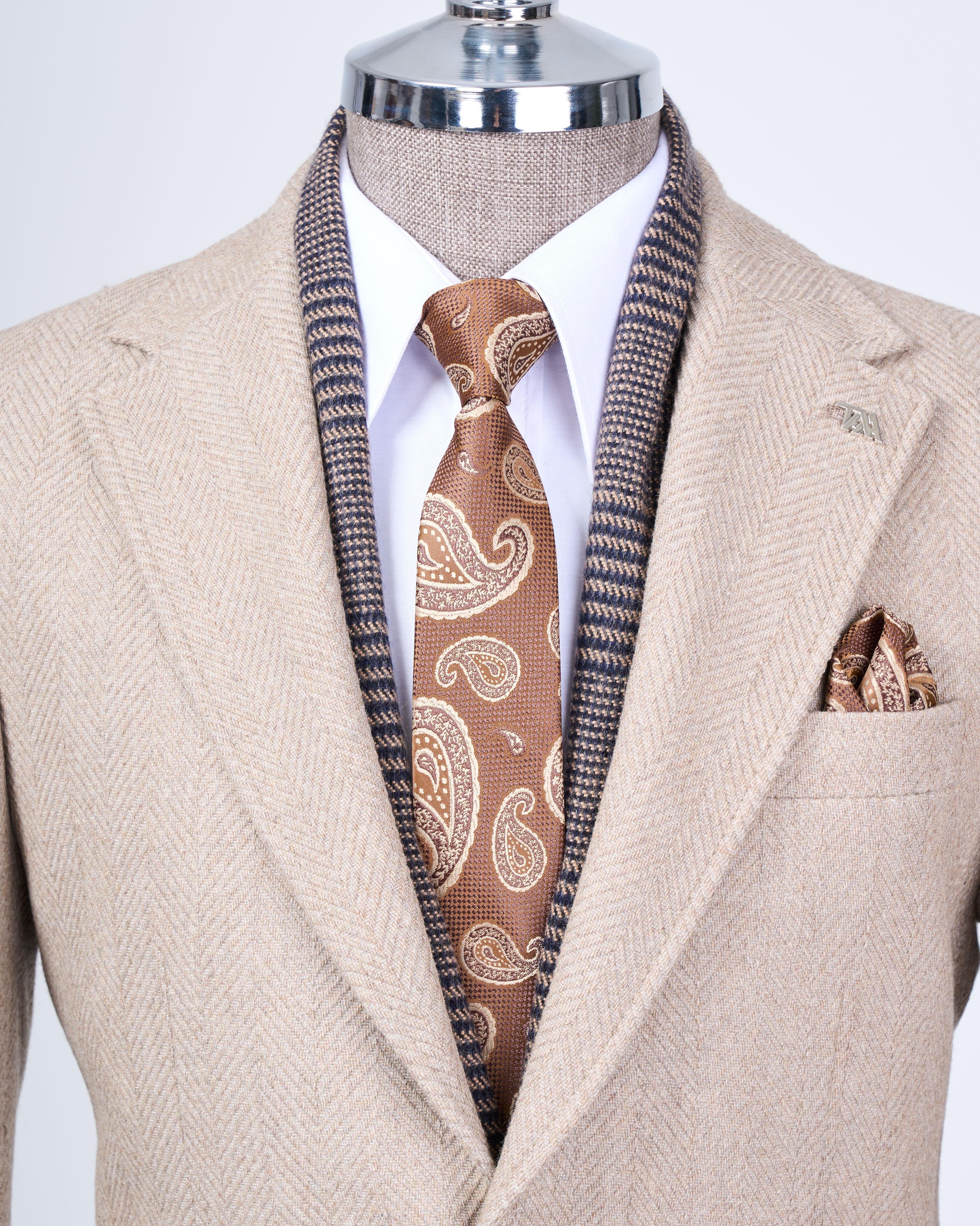 İtalyan stil slim fit mono yaka erkek tek ceket bej T13580