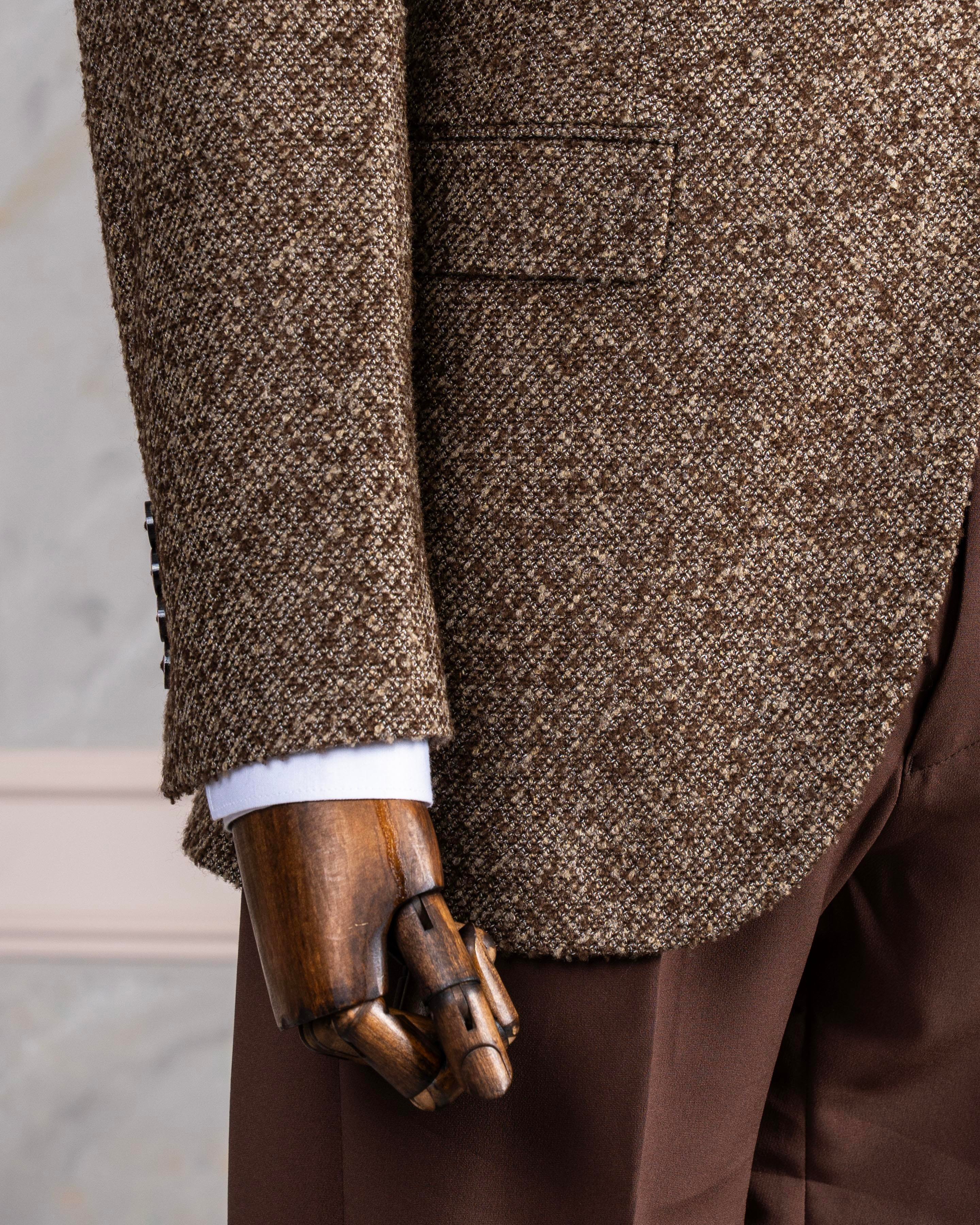 İtalyan stil slim fit mono yaka erkek tek ceket kahverengi T13540