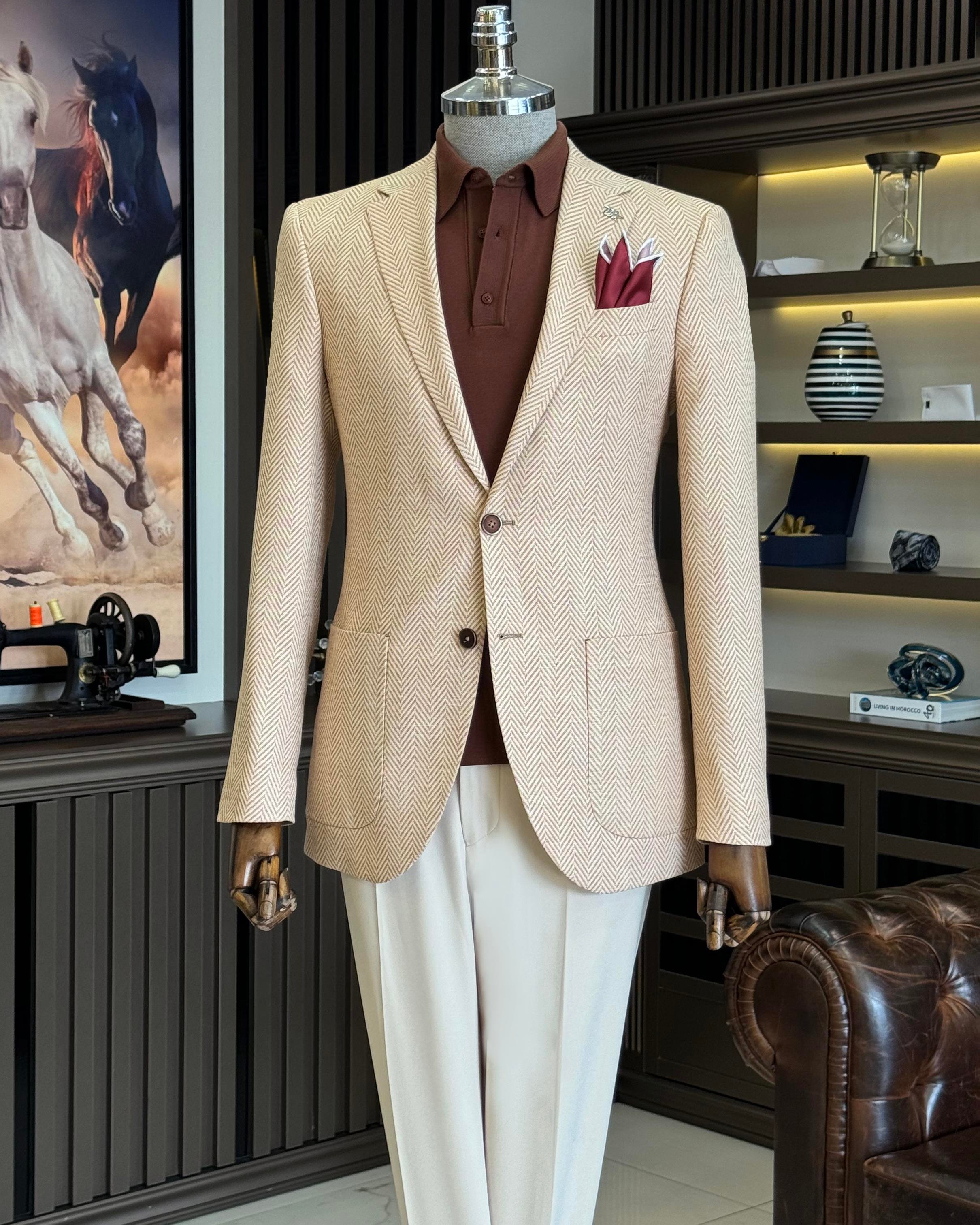 İtalyan stil slim fit mono yaka erkek ceket turuncu T11533