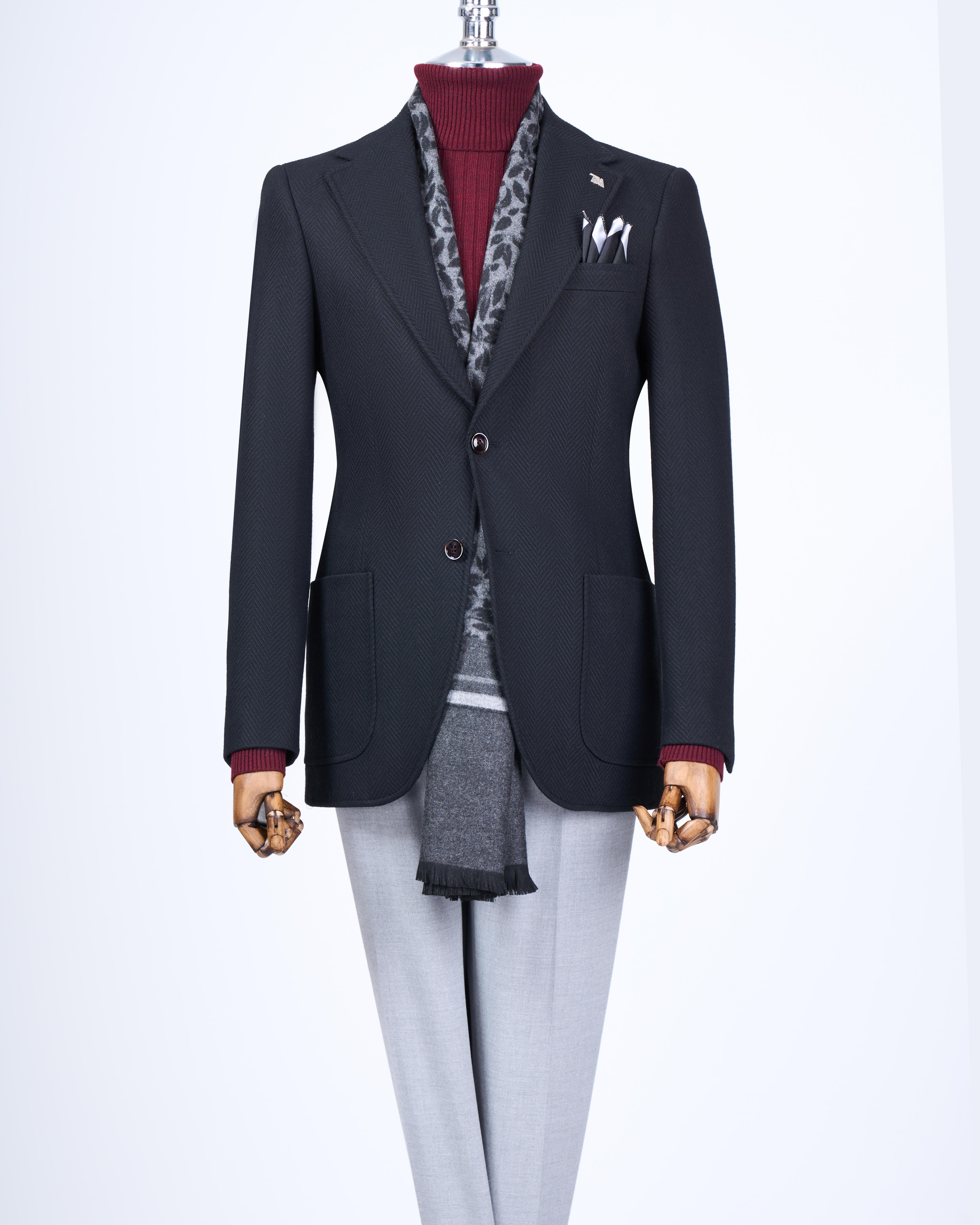 İtalyan stil slim fit mono yaka erkek tek ceket siyah T13579