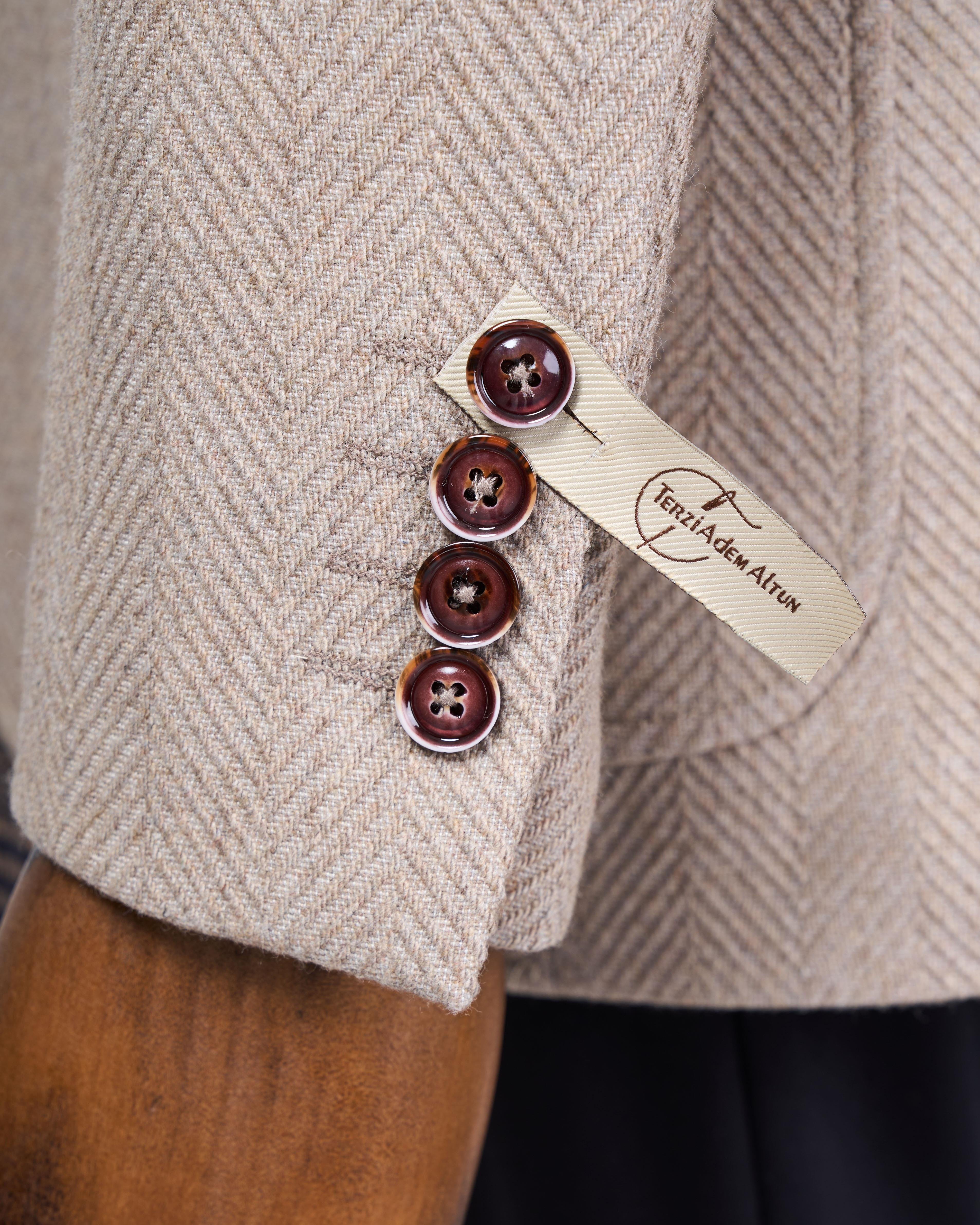 İtalyan stil slim fit mono yaka erkek tek ceket bej T13580