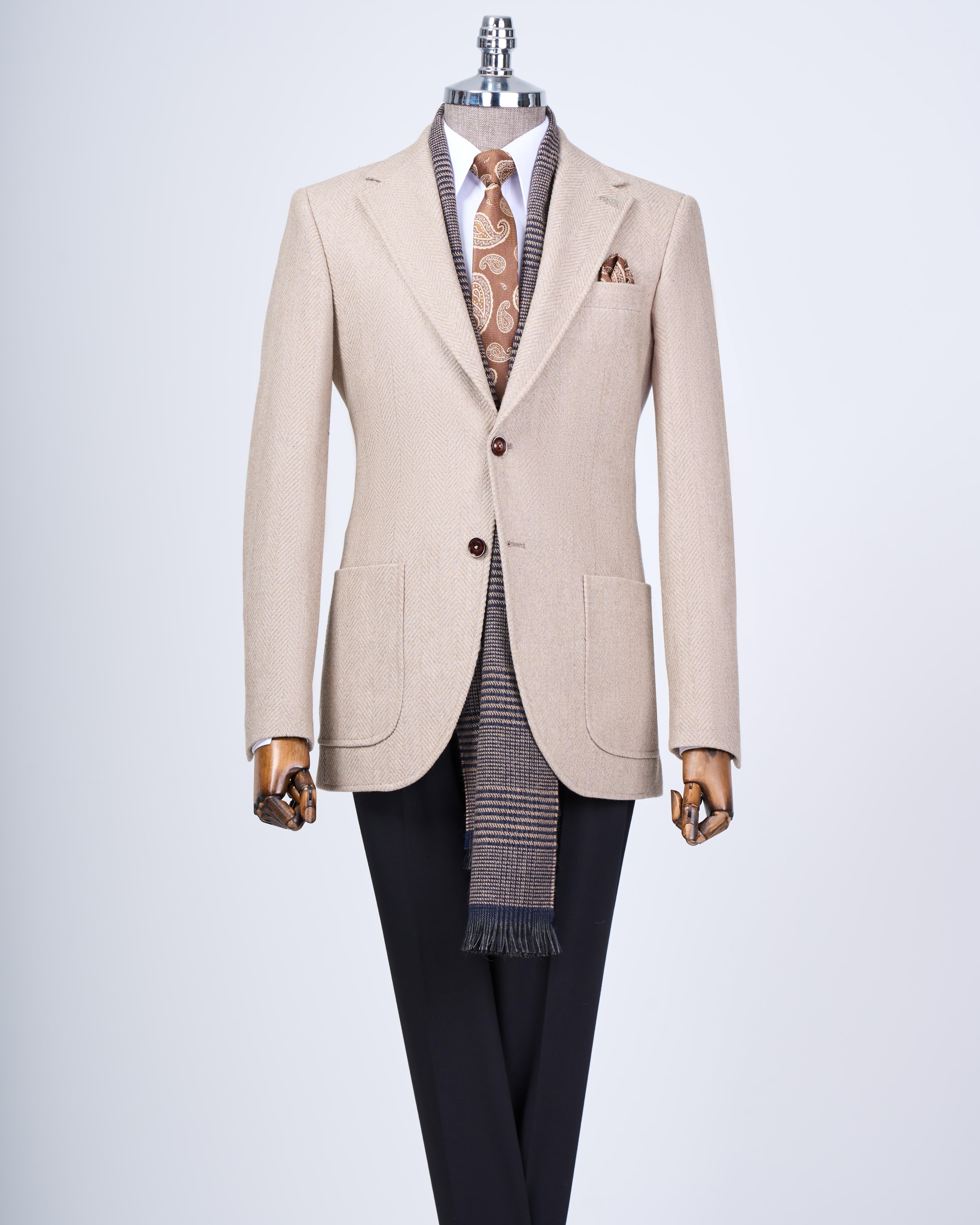 İtalyan stil slim fit mono yaka erkek tek ceket bej T13580