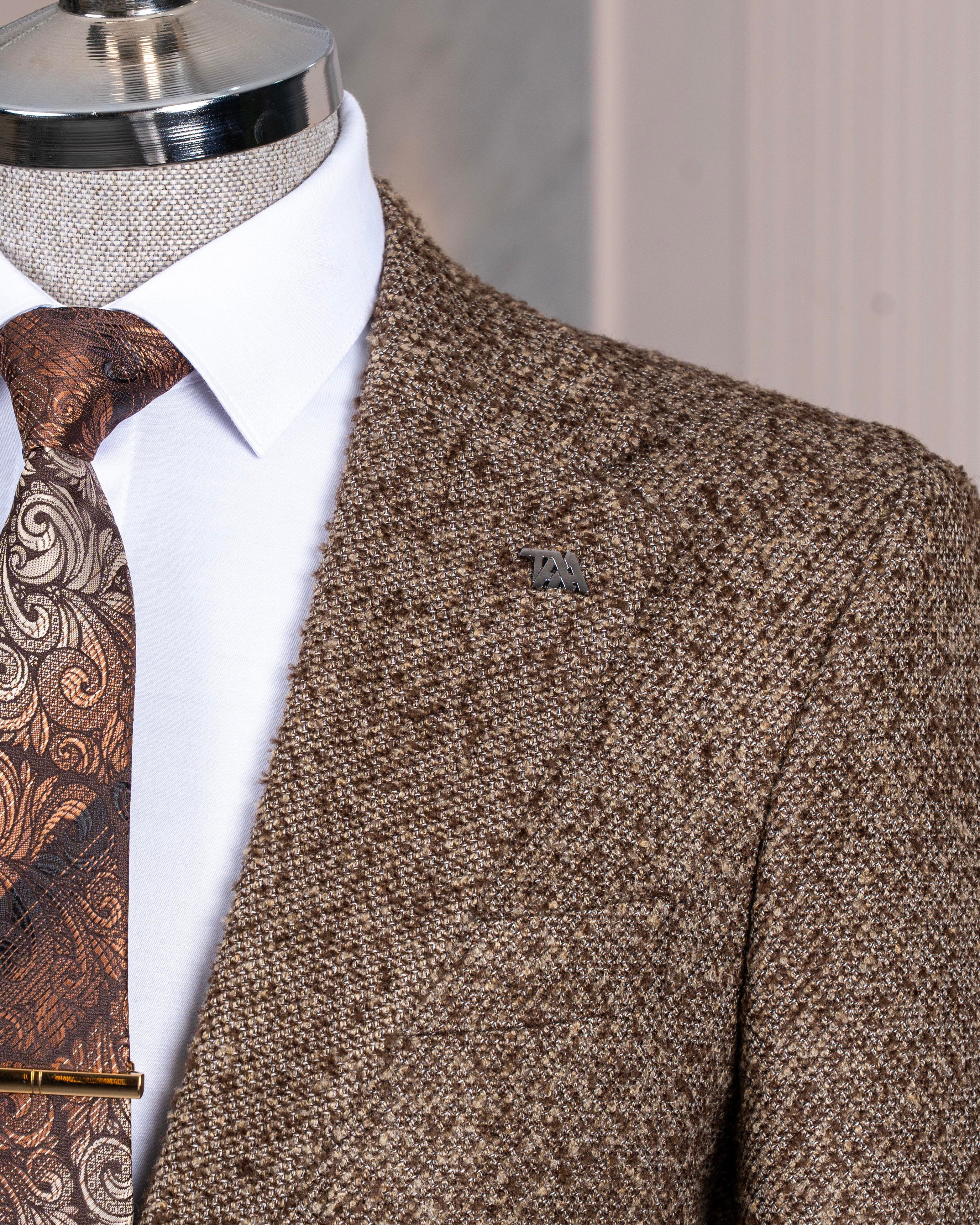 İtalyan stil slim fit mono yaka erkek tek ceket kahverengi T13540