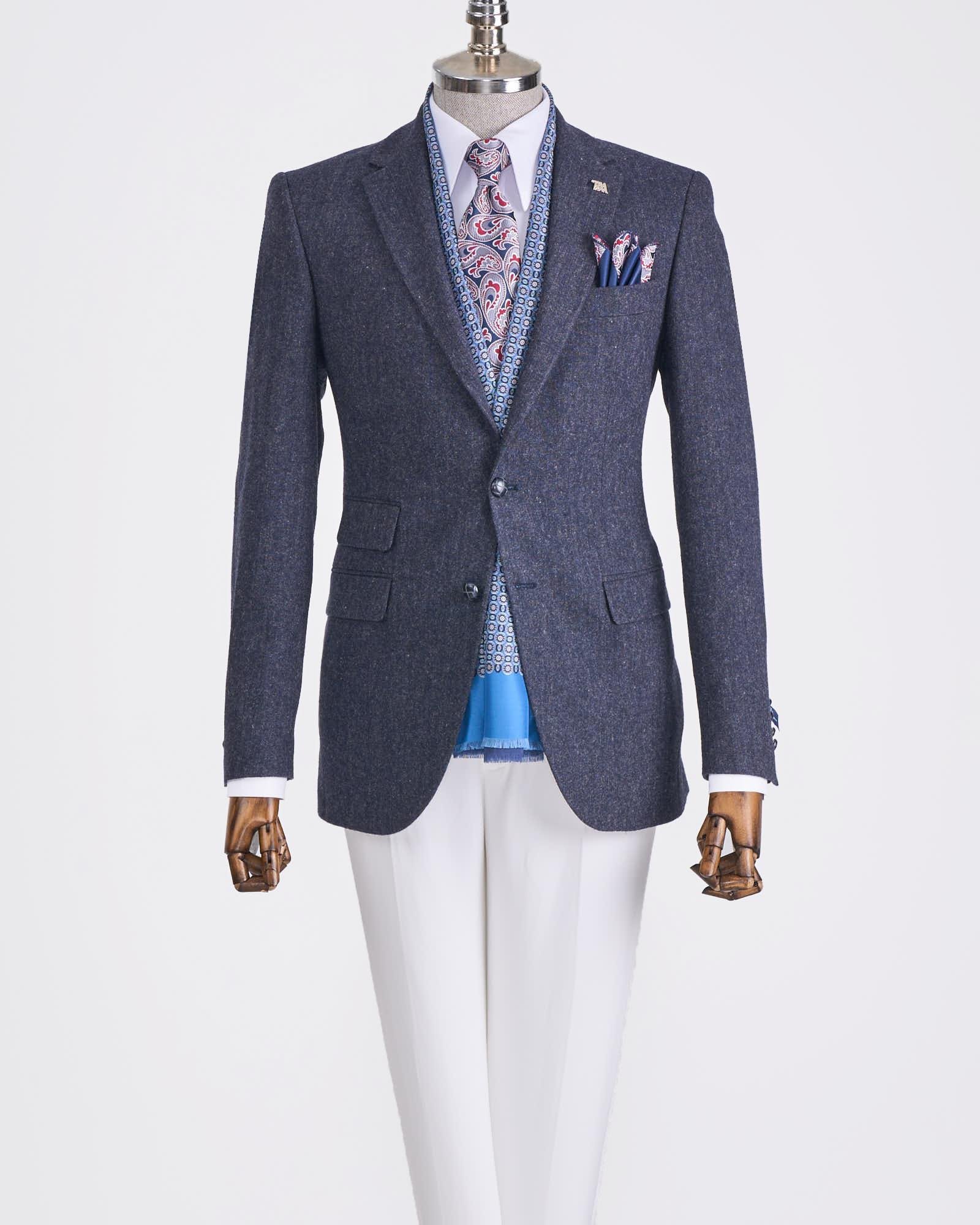 İtalyan stil slim fit mono yaka erkek tek ceket lacivert T13349
