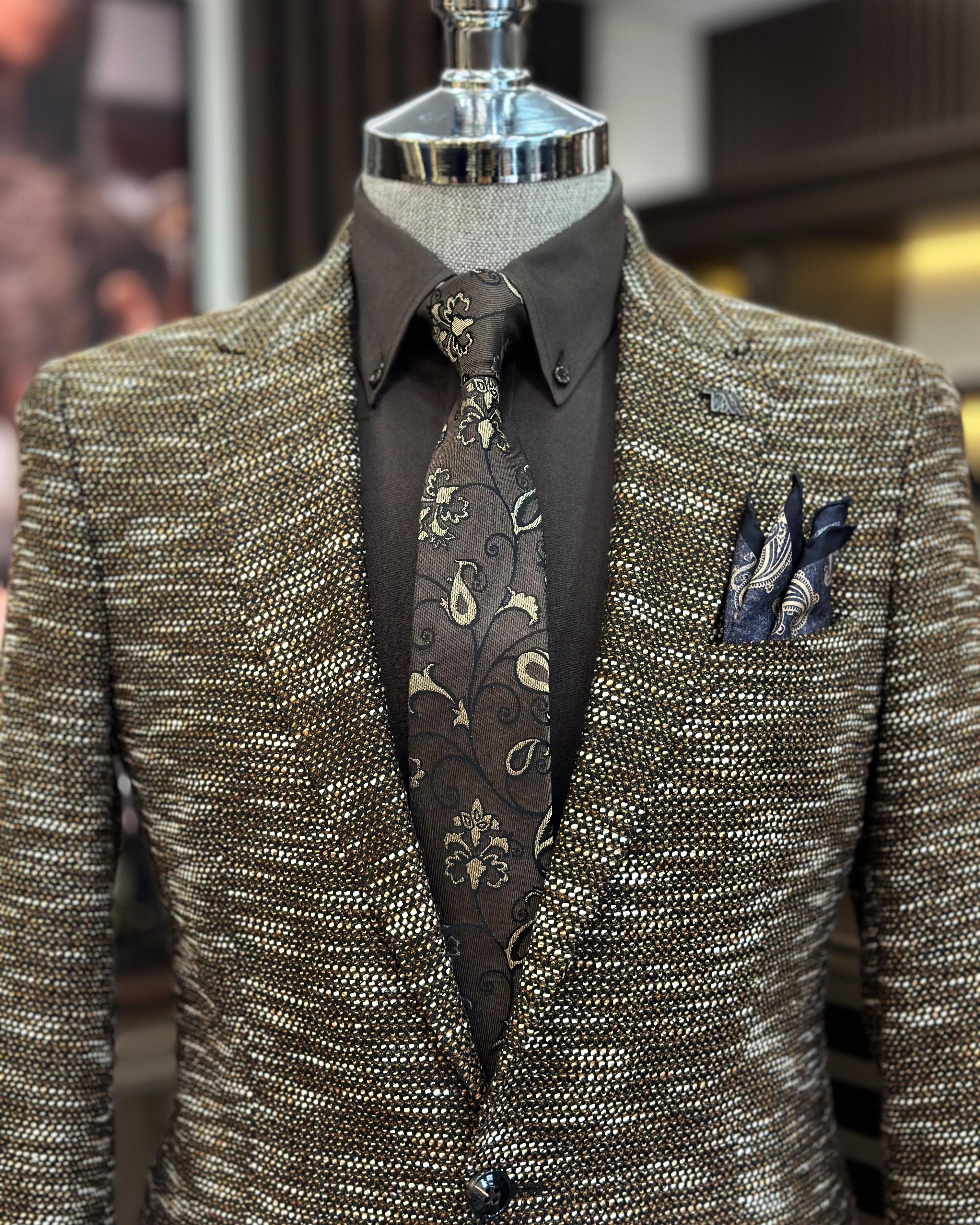 İtalyan stil slim fit mono yaka erkek ceket kahverengi T10966