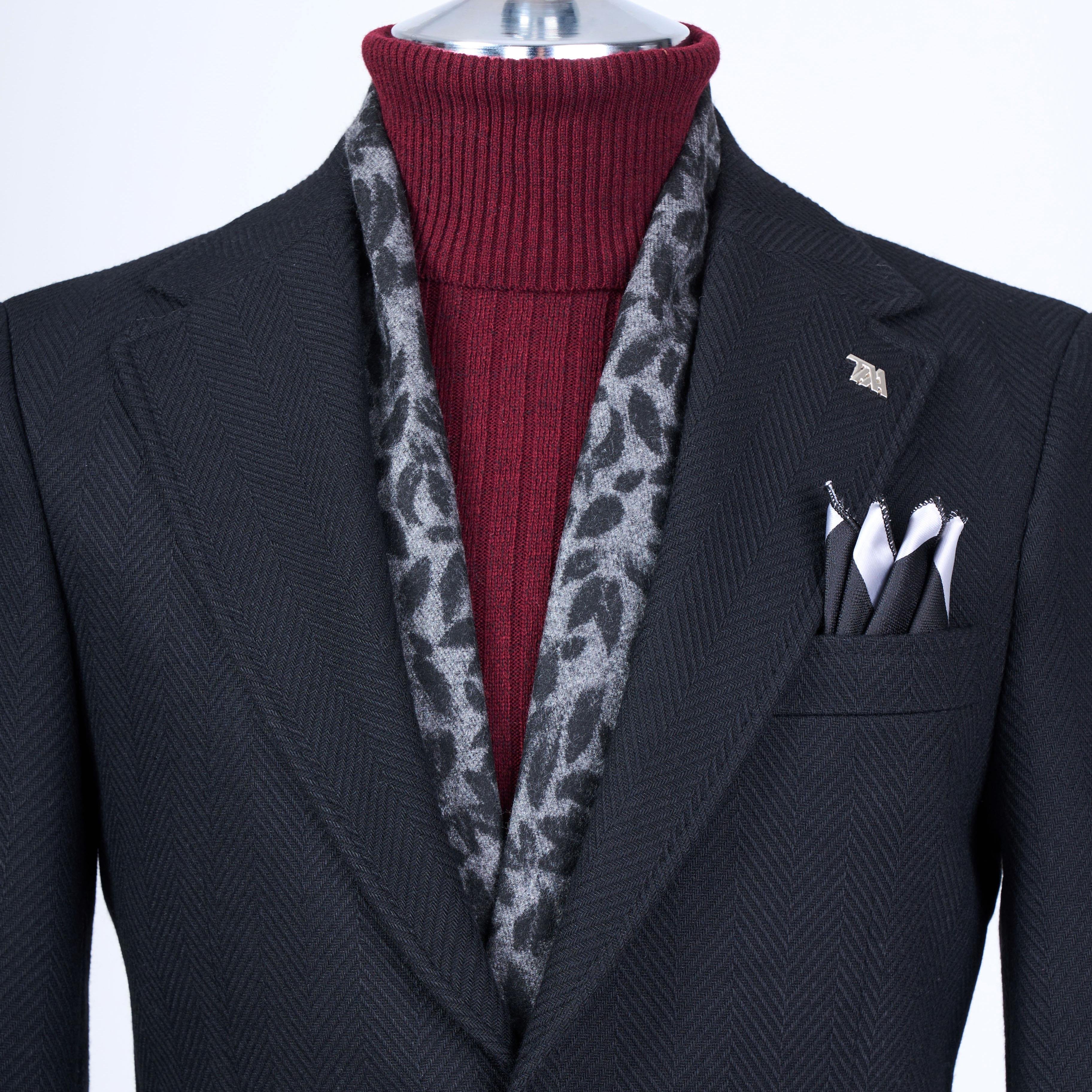 İtalyan stil slim fit mono yaka erkek tek ceket siyah T13579