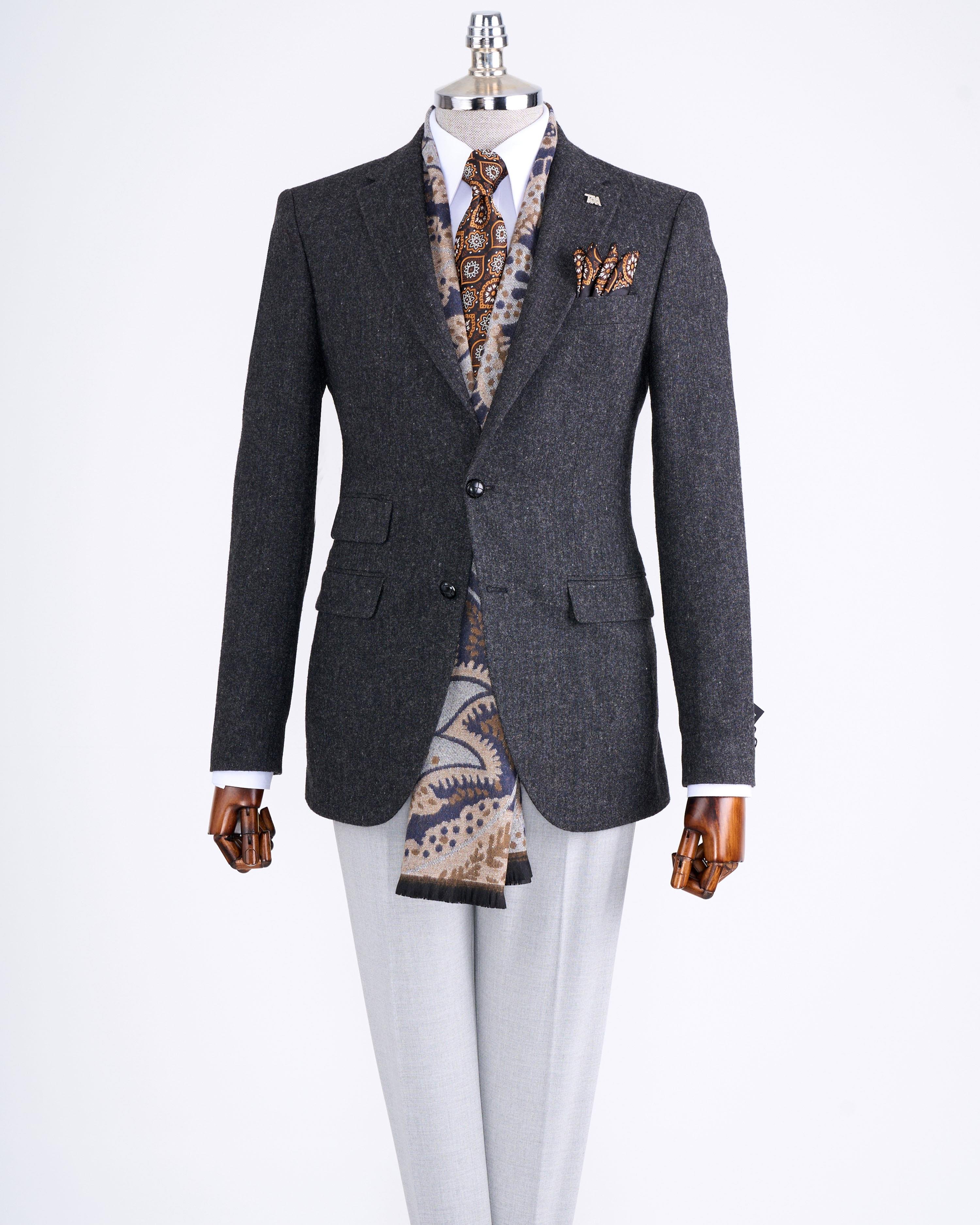 İtalyan stil slim fit mono yaka erkek tek ceket antrasit T13346