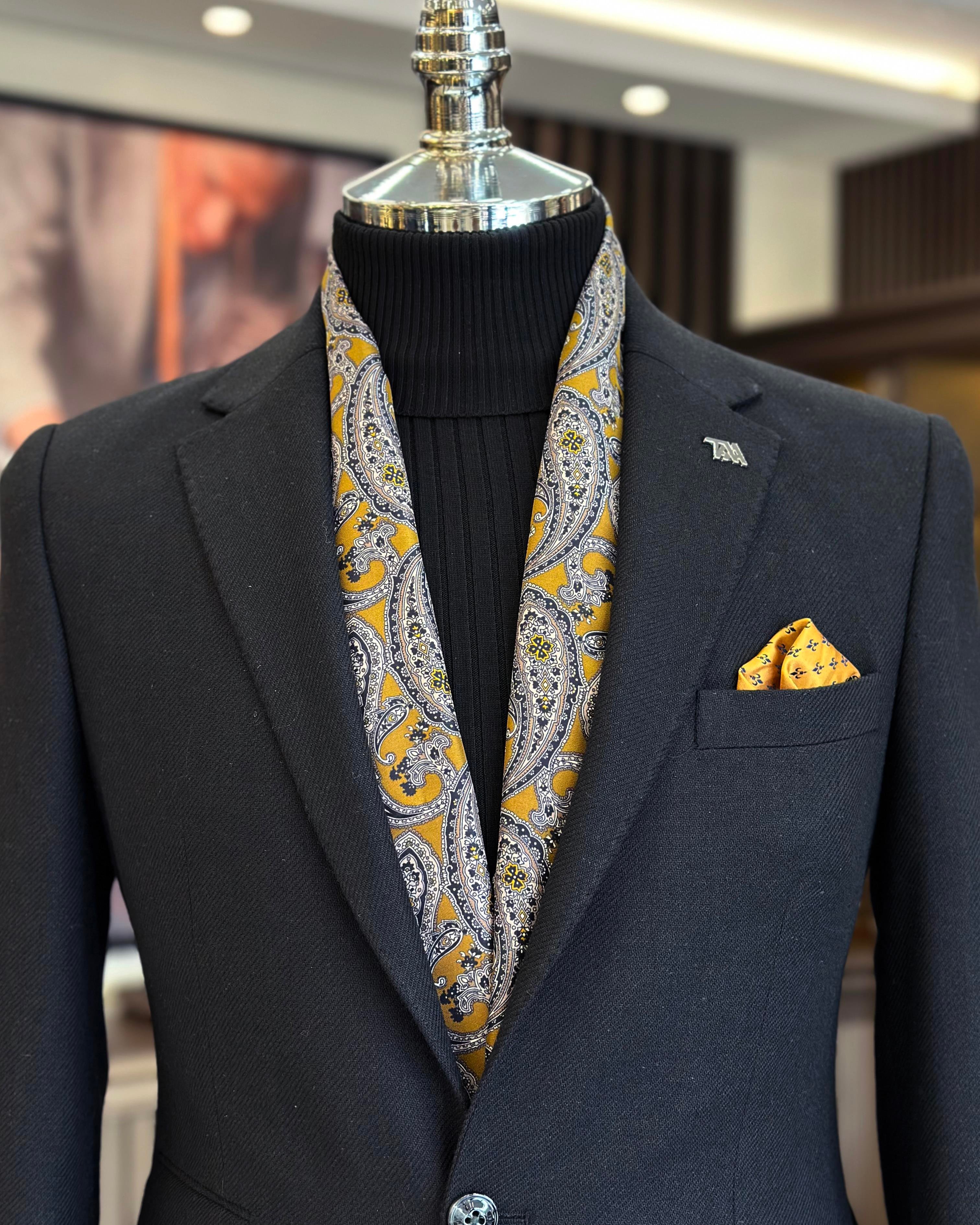 İtalyan stil slim fit mono yaka kaşe erkek ceket siyah T10937