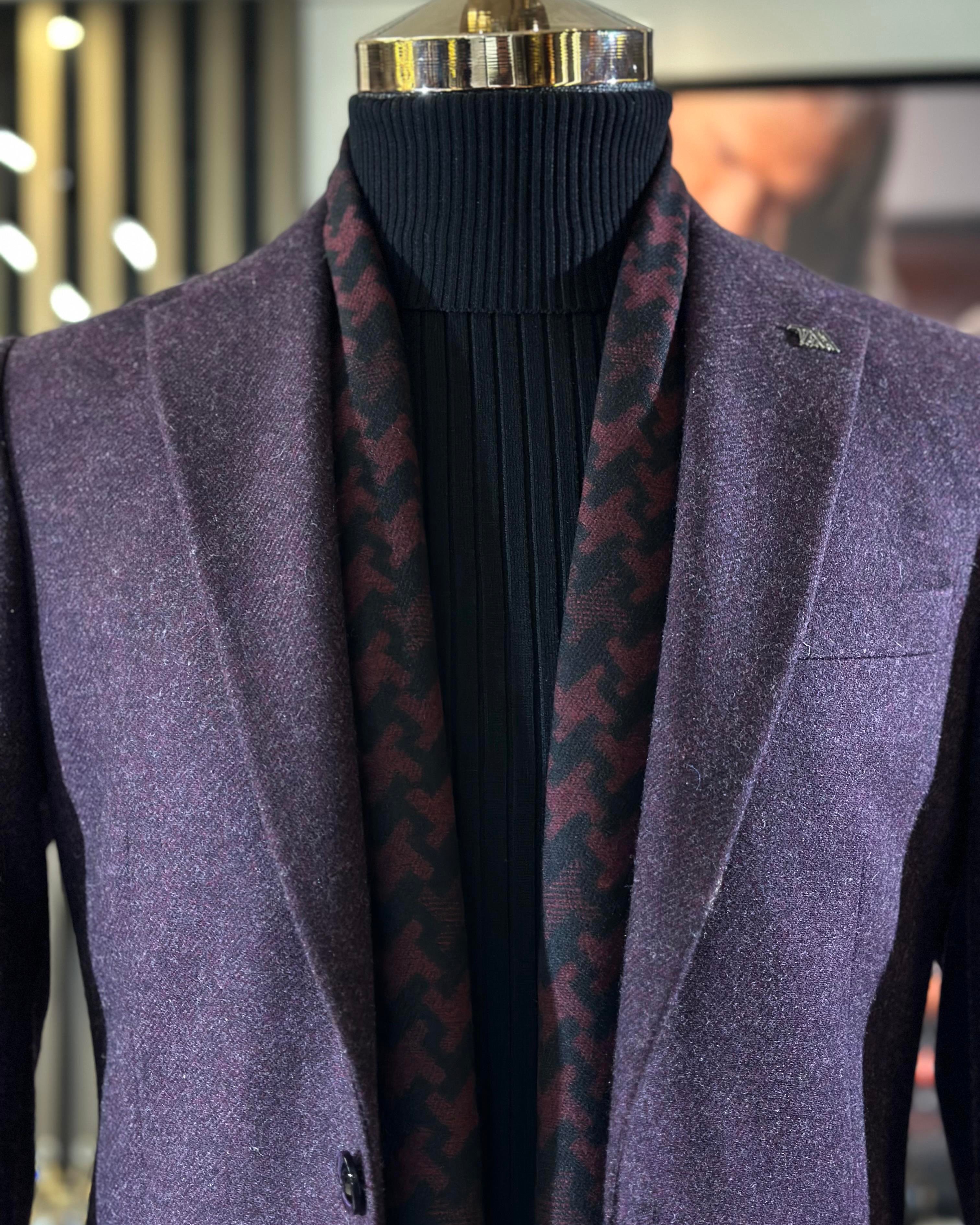 İtalyan stil slim fit mono yaka kaşe erkek ceket mürdüm T10927