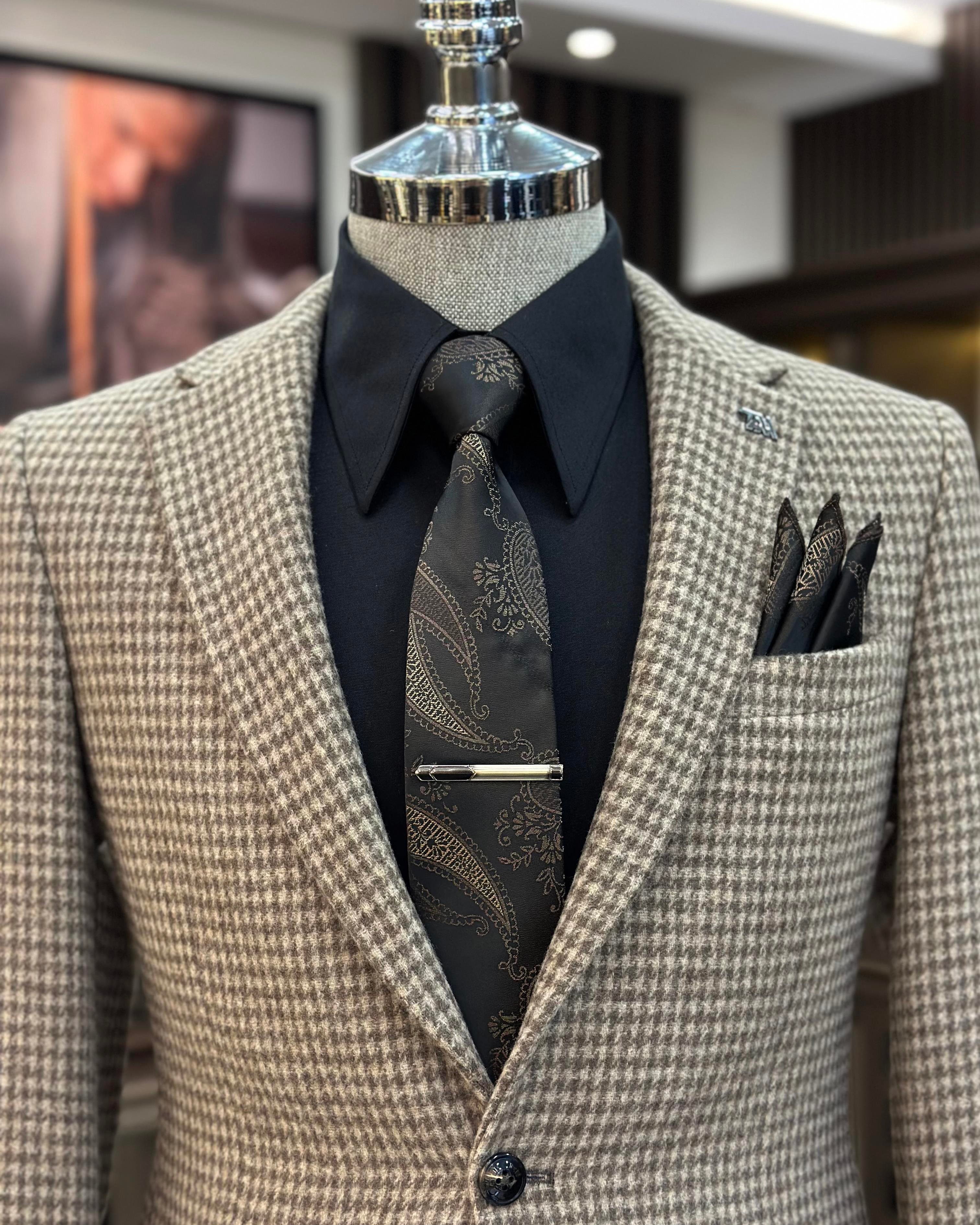 İtalyan stil slim fit mono yaka kaşe erkek ceket vizon T10930
