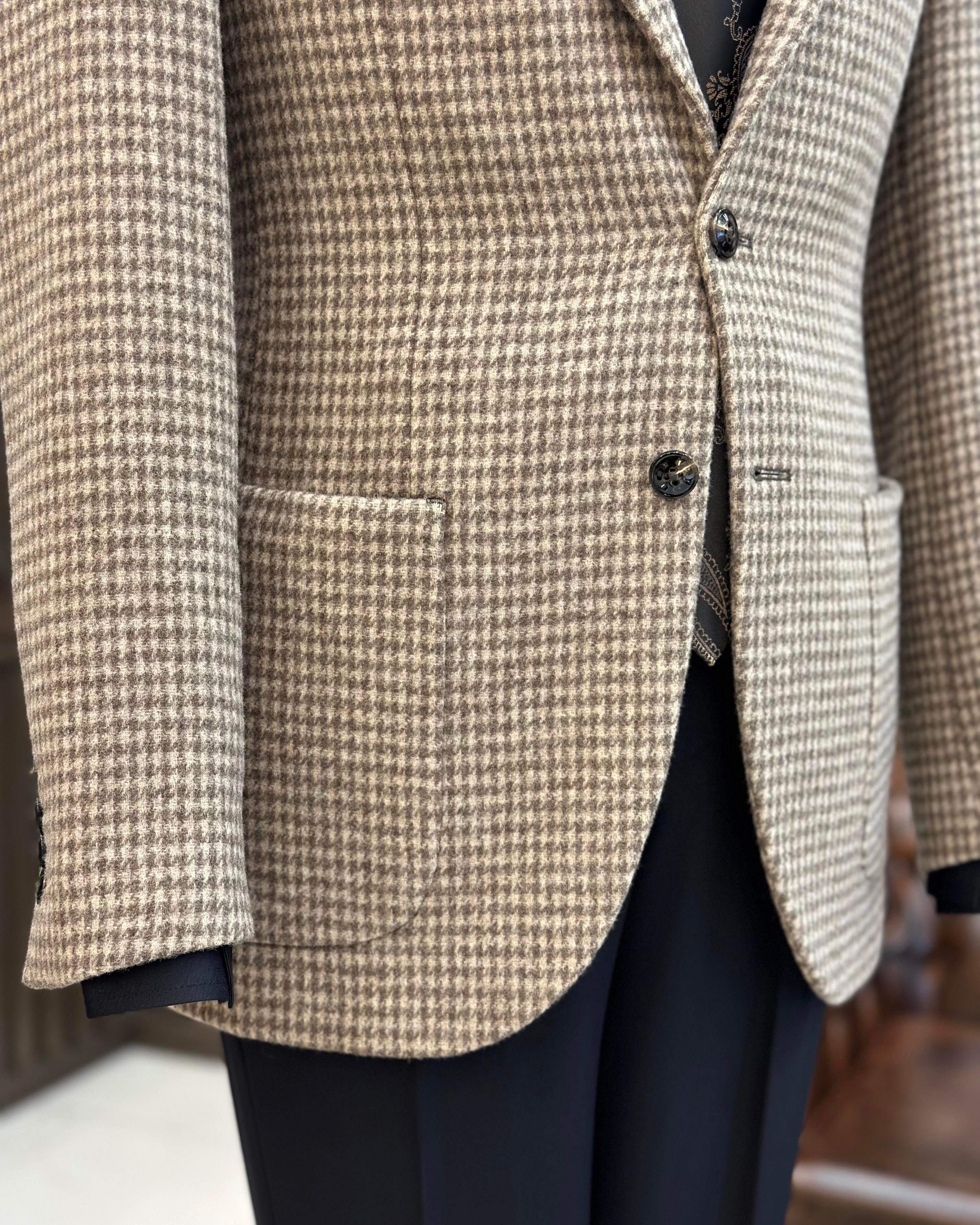 İtalyan stil slim fit mono yaka kaşe erkek ceket vizon T10930