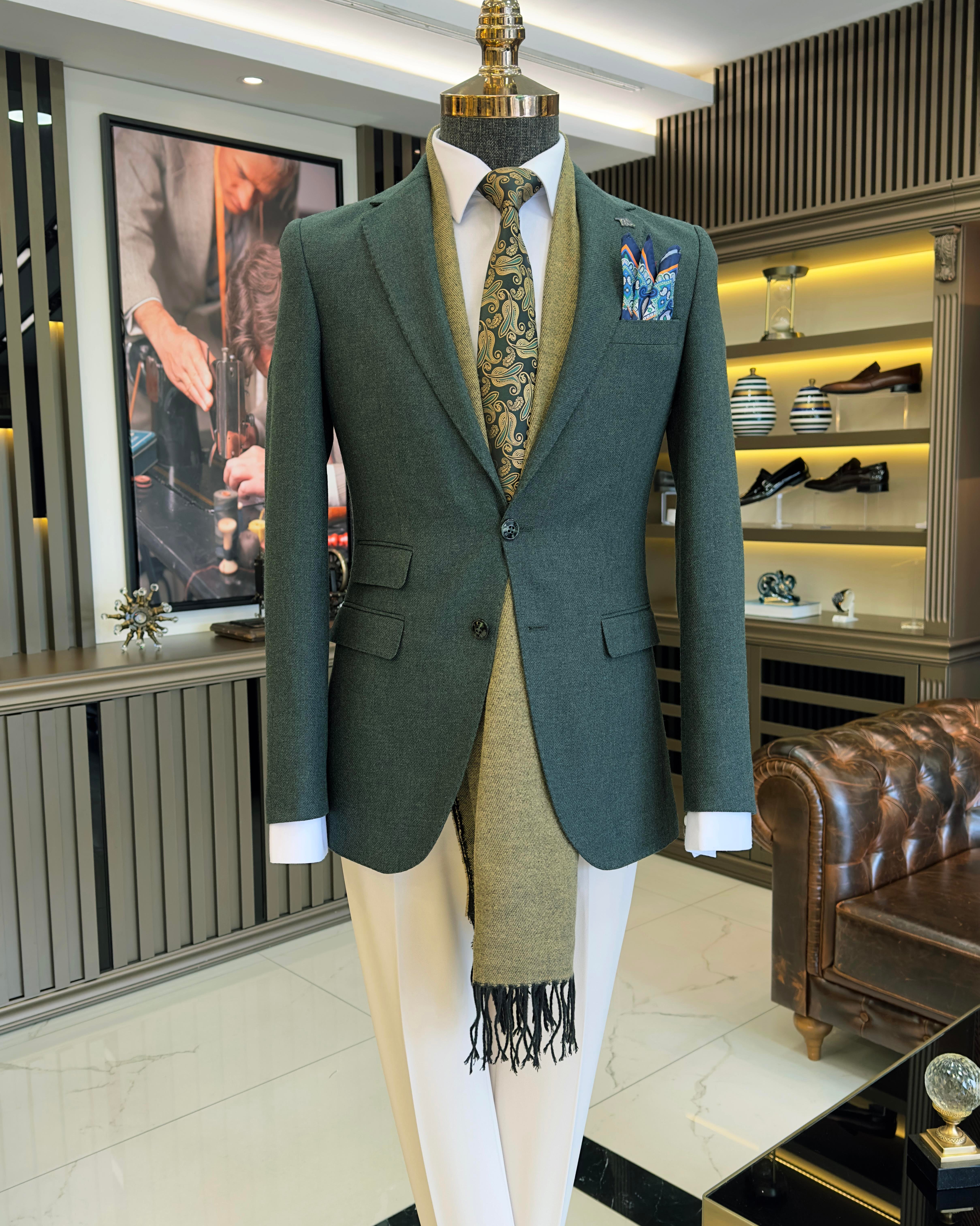  Italian style slim fit mono collar stamp men's jacket green T10940