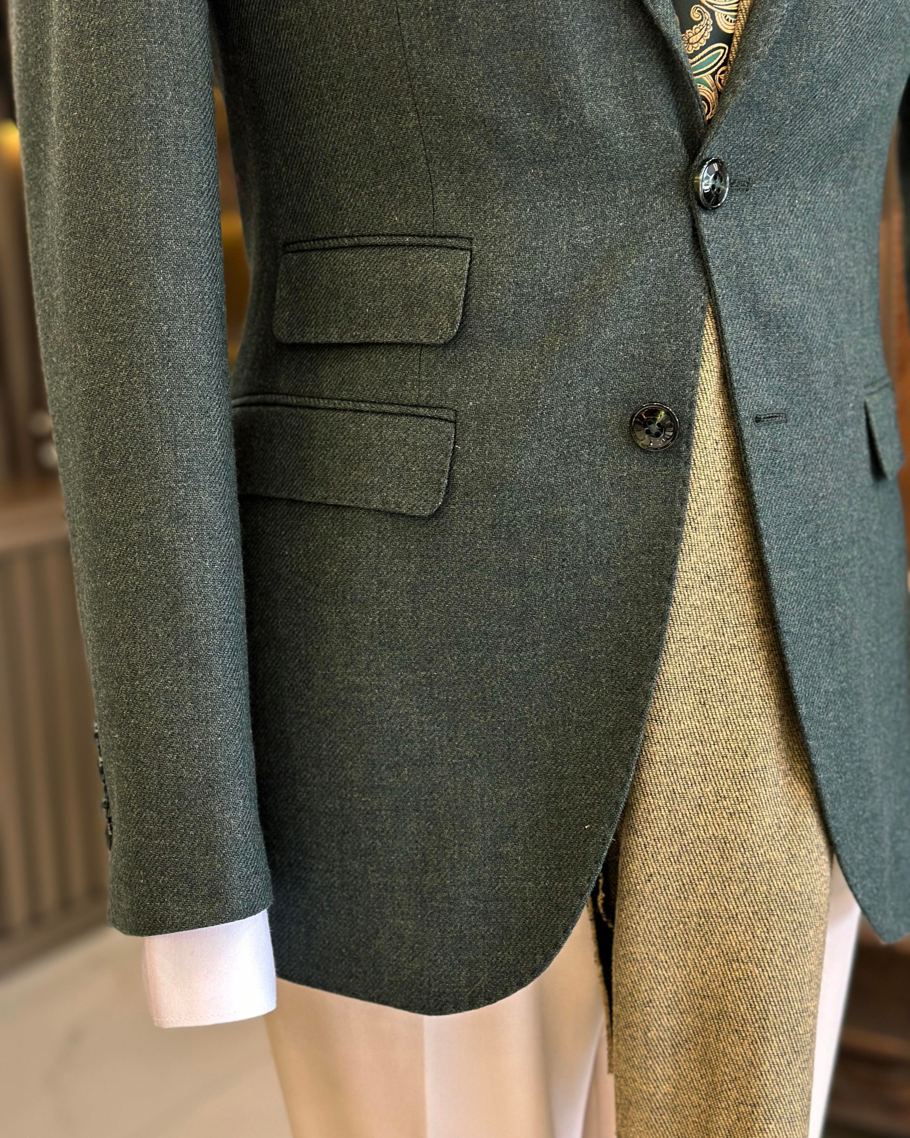  Italian style slim fit mono collar stamp men's jacket green T10940