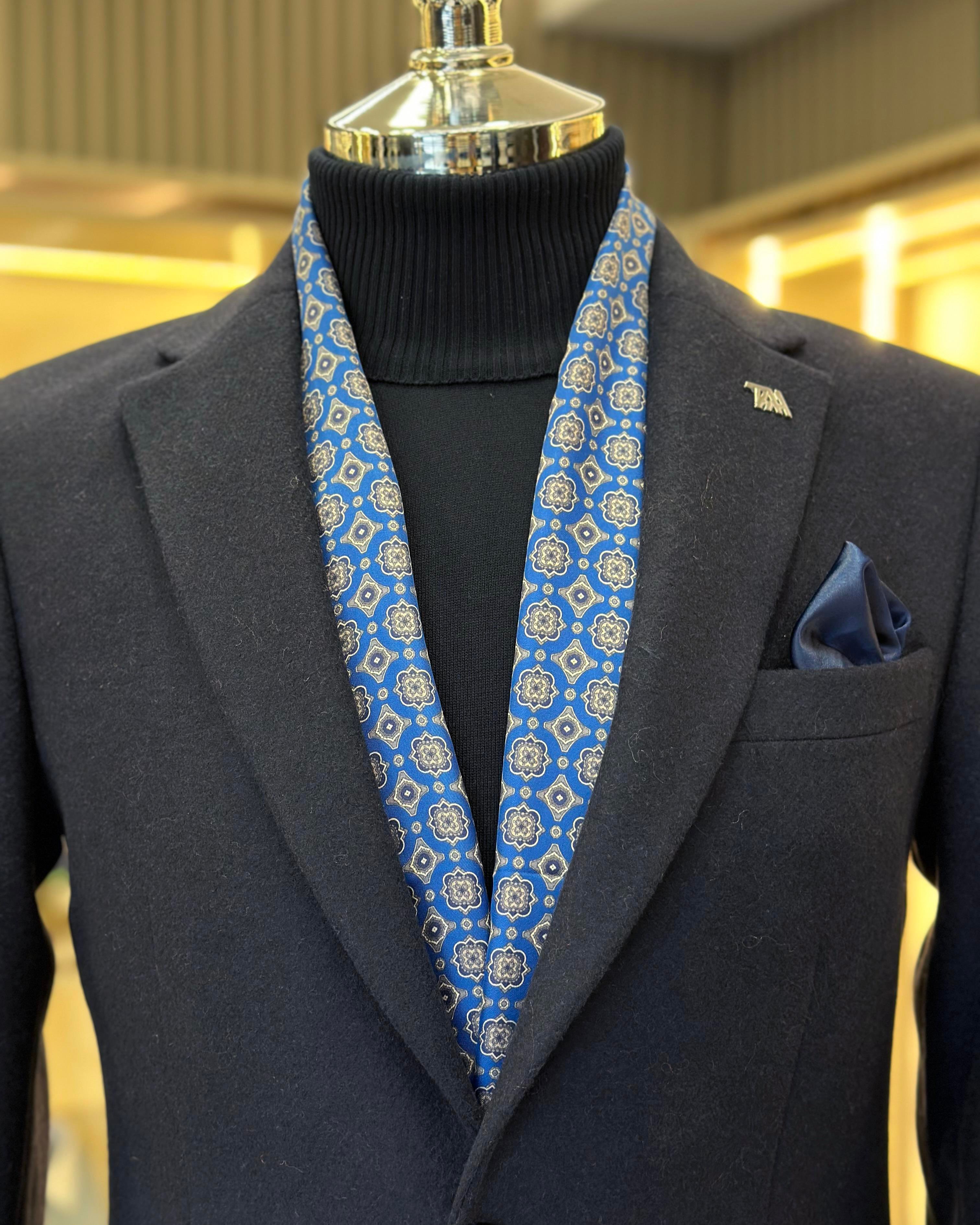 İtalyan stil slim fit mono yaka kaşe erkek ceket lacivert T10924