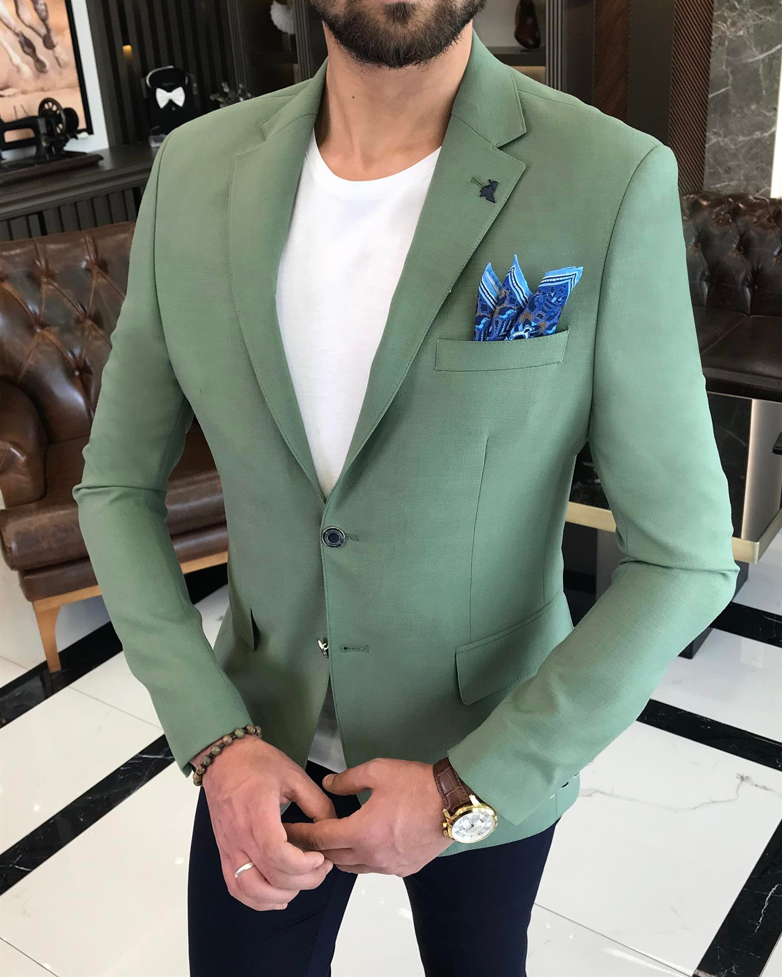 Italian Style Battal Blazer Men's Single Jacket Khaki T7692