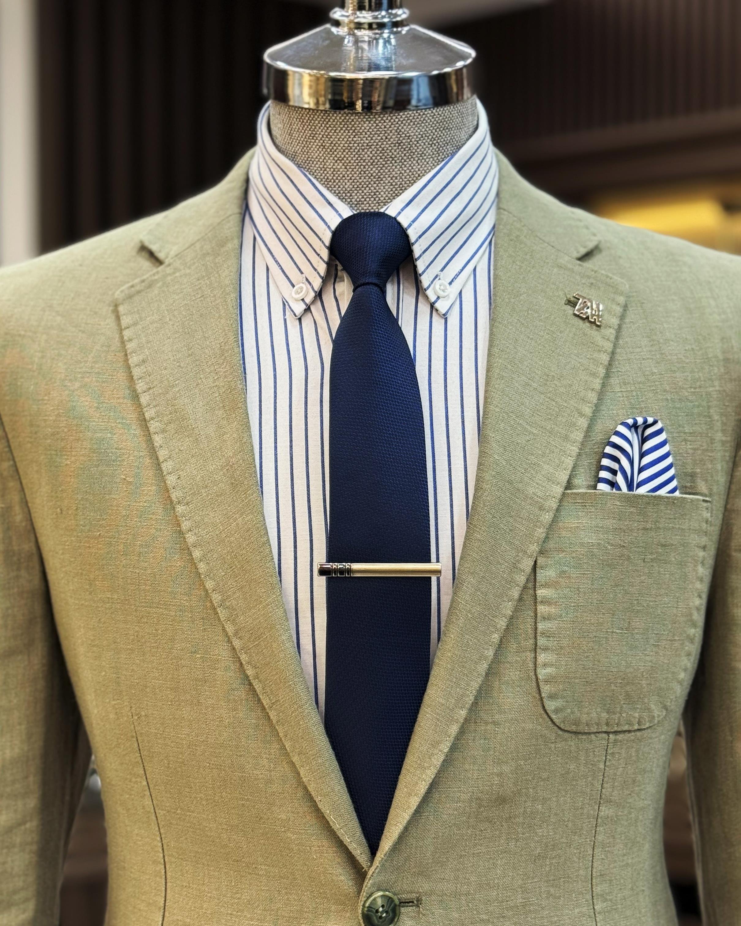 italyan stil slim fit mono yaka keten erkek ceket haki T11675