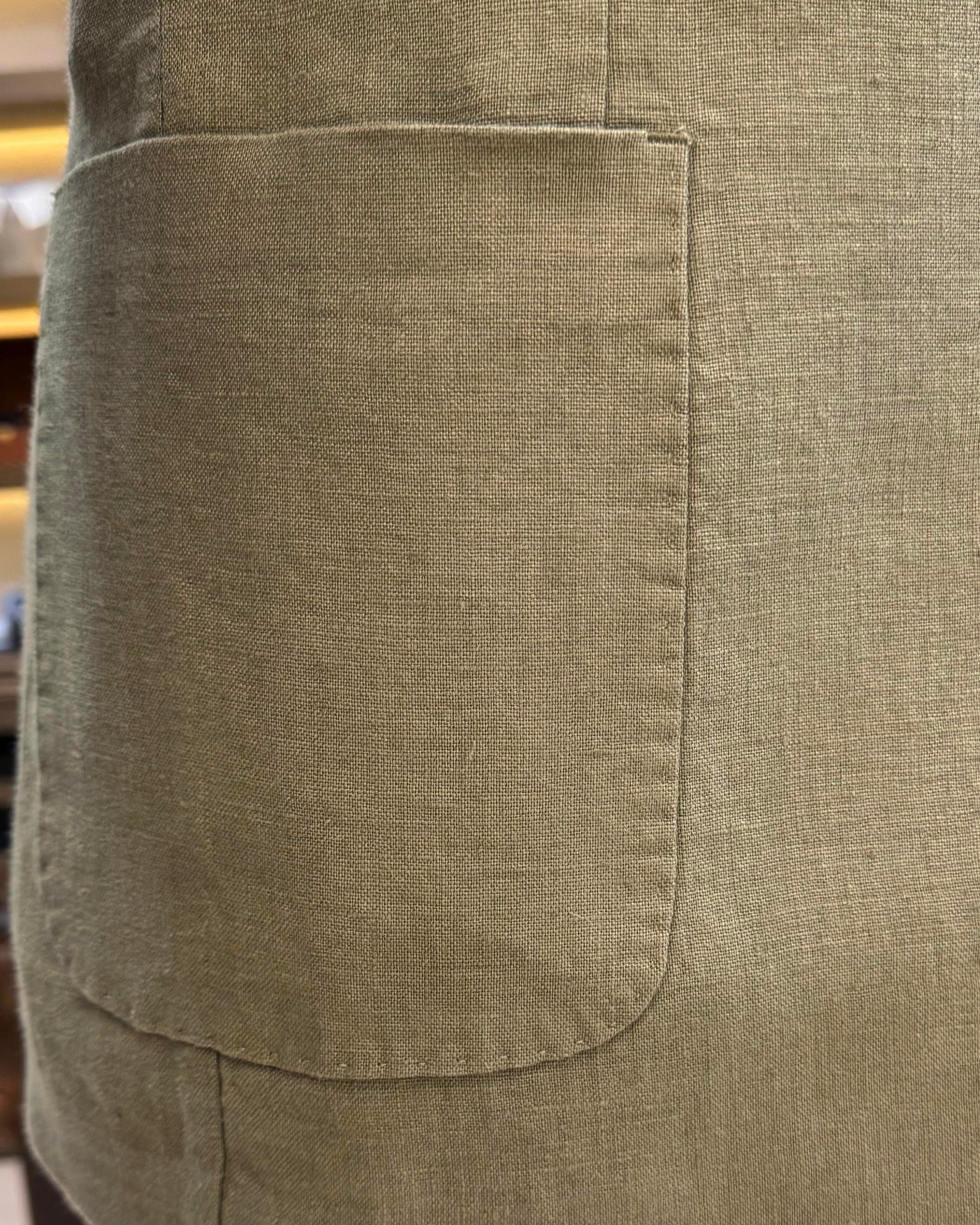 italyan stil slim fit mono yaka keten erkek ceket haki T11675