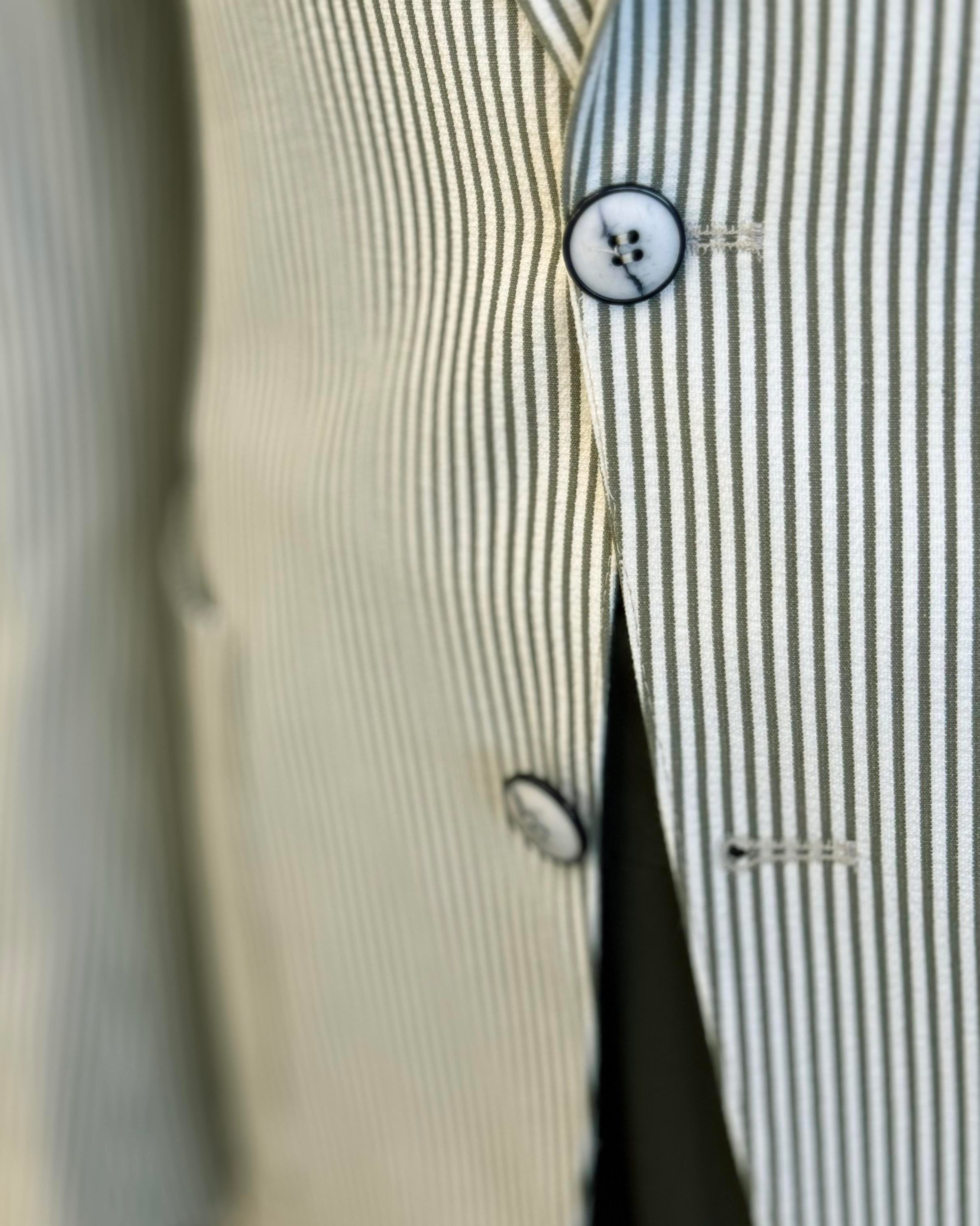 italyan stil slim fit mono yaka pamuk karışımlı çizgili erkek ceket yeşil T11677