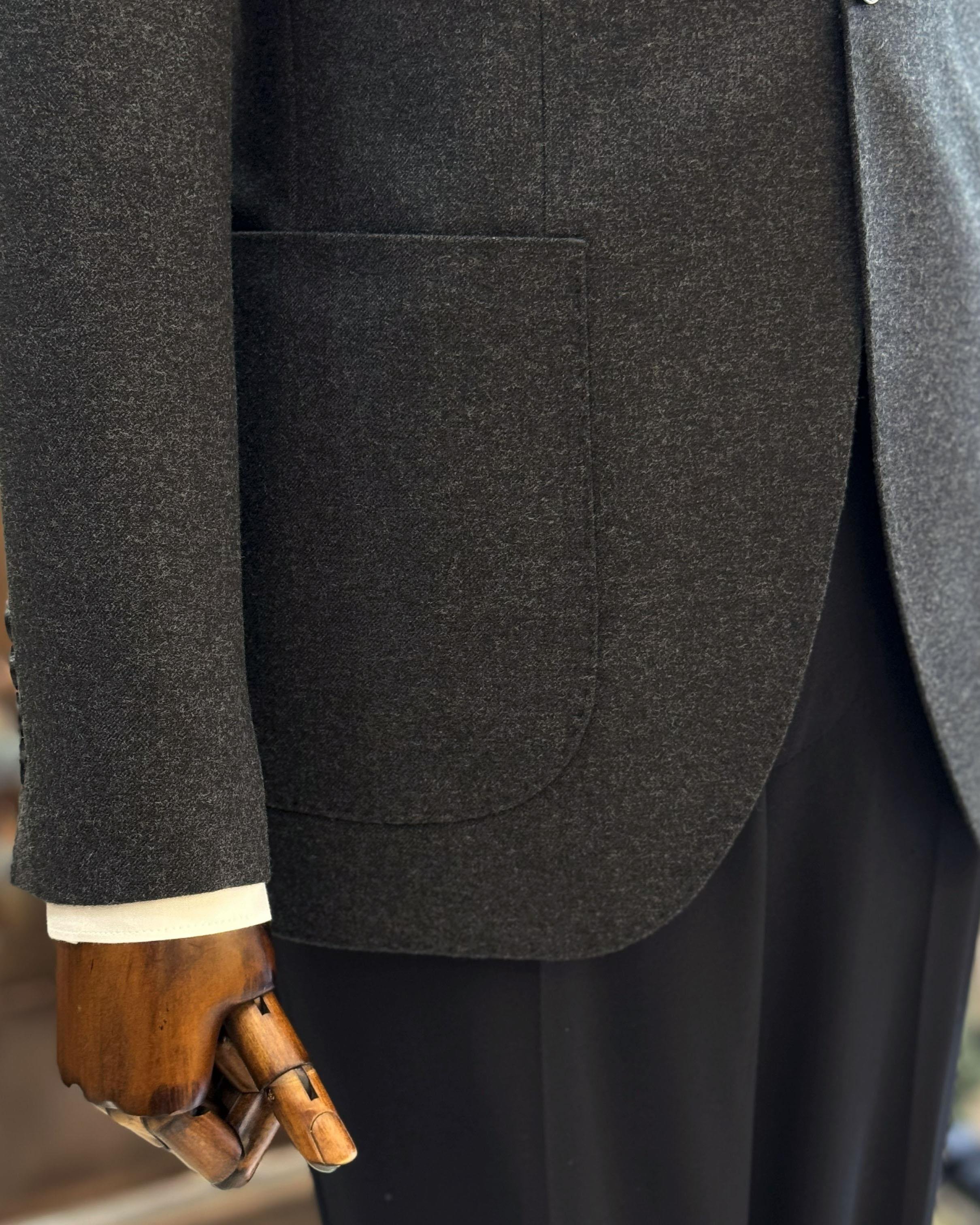İtalyan stil slim fit mono yaka torba cep erkek ceket antrasit T10345