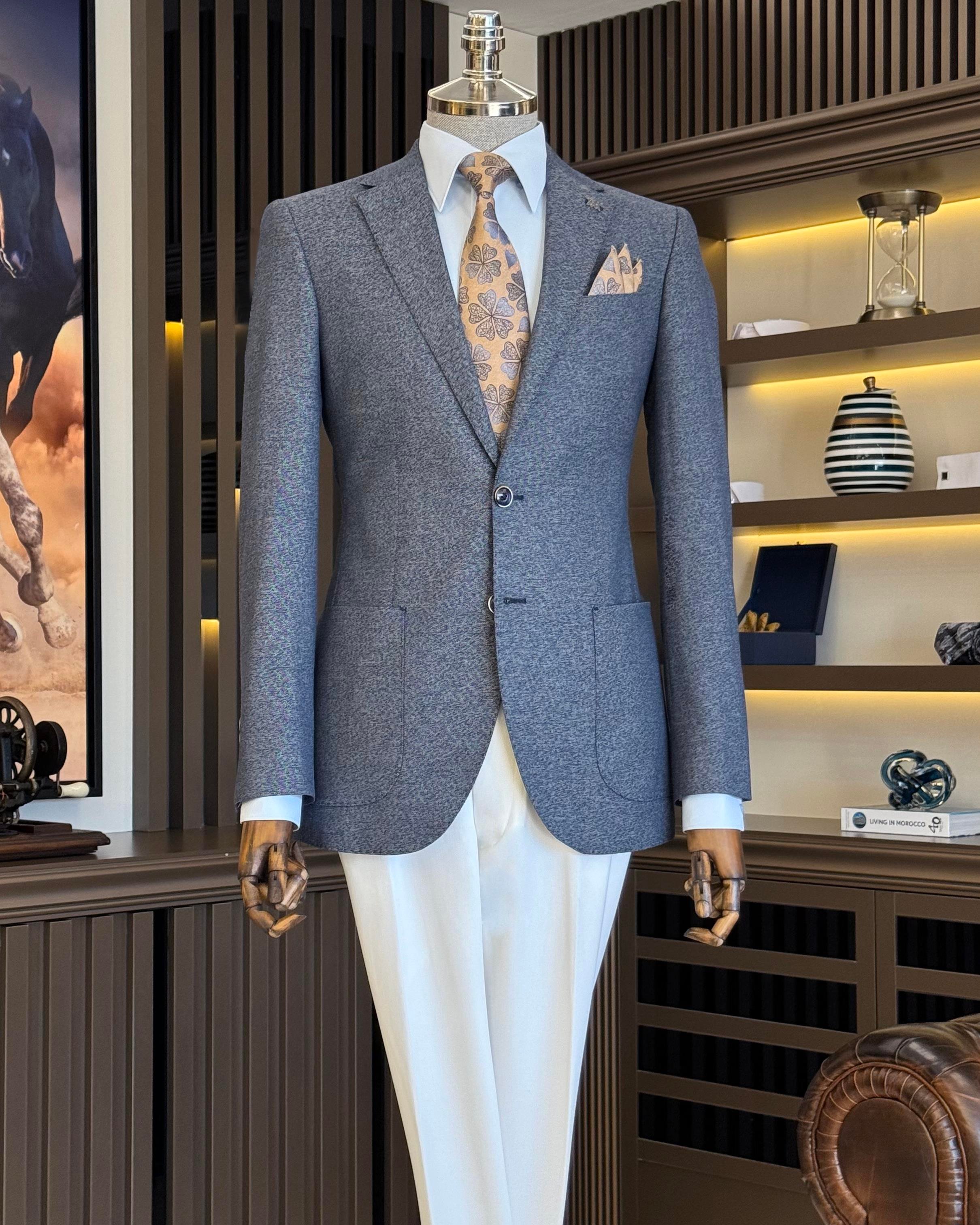 İtalyan stil slim fit mono yaka torba cep erkek ceket lacivert T11510