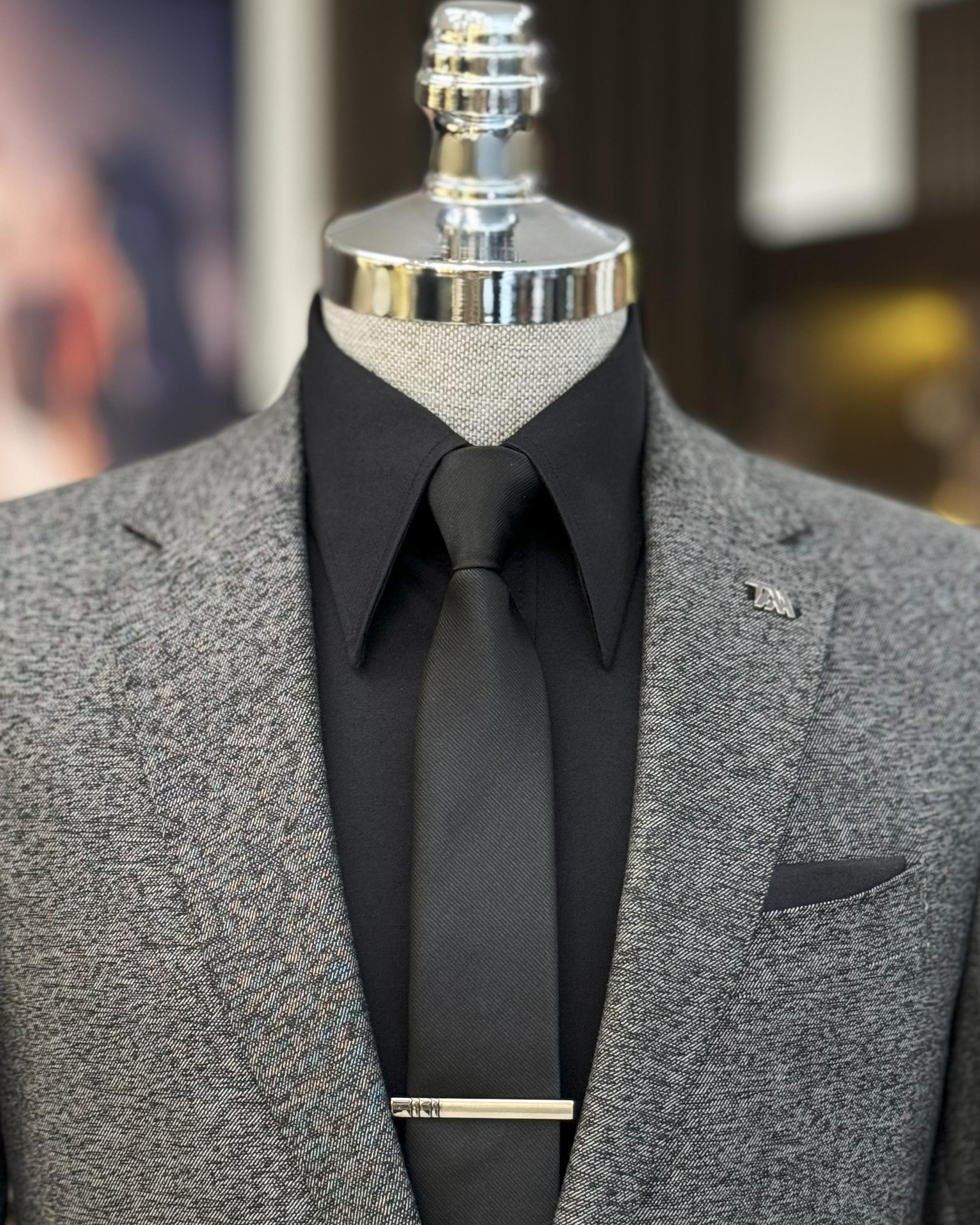 İtalyan stil slim fit mono yaka torba cep erkek ceket siyah T11511