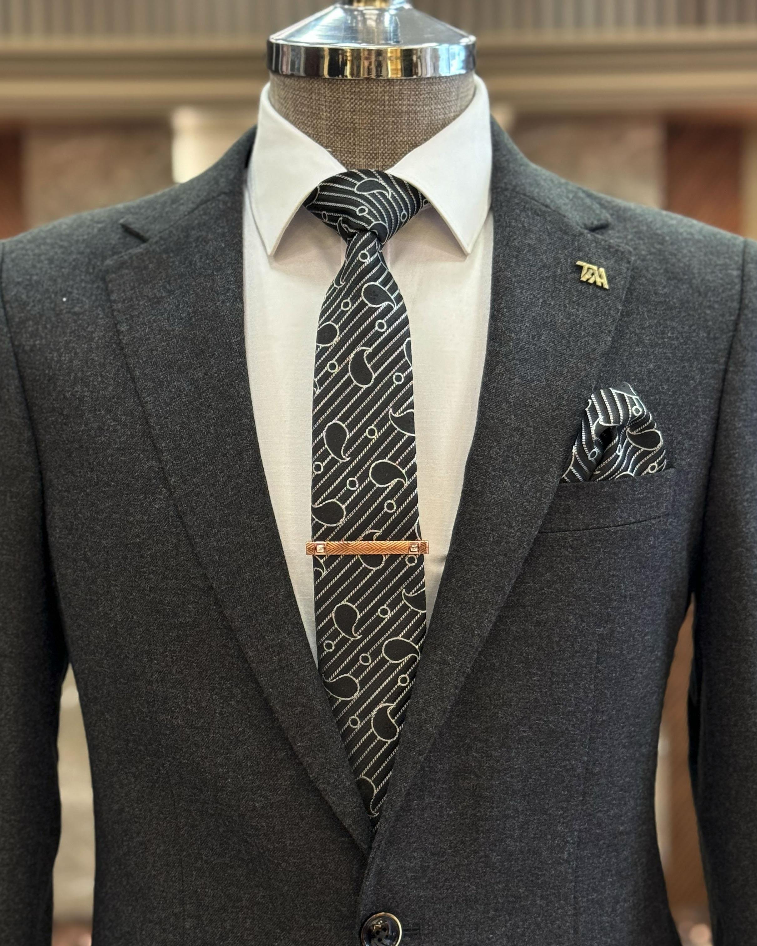 İtalyan stil slim fit mono yaka torba cep erkek ceket antrasit T10345