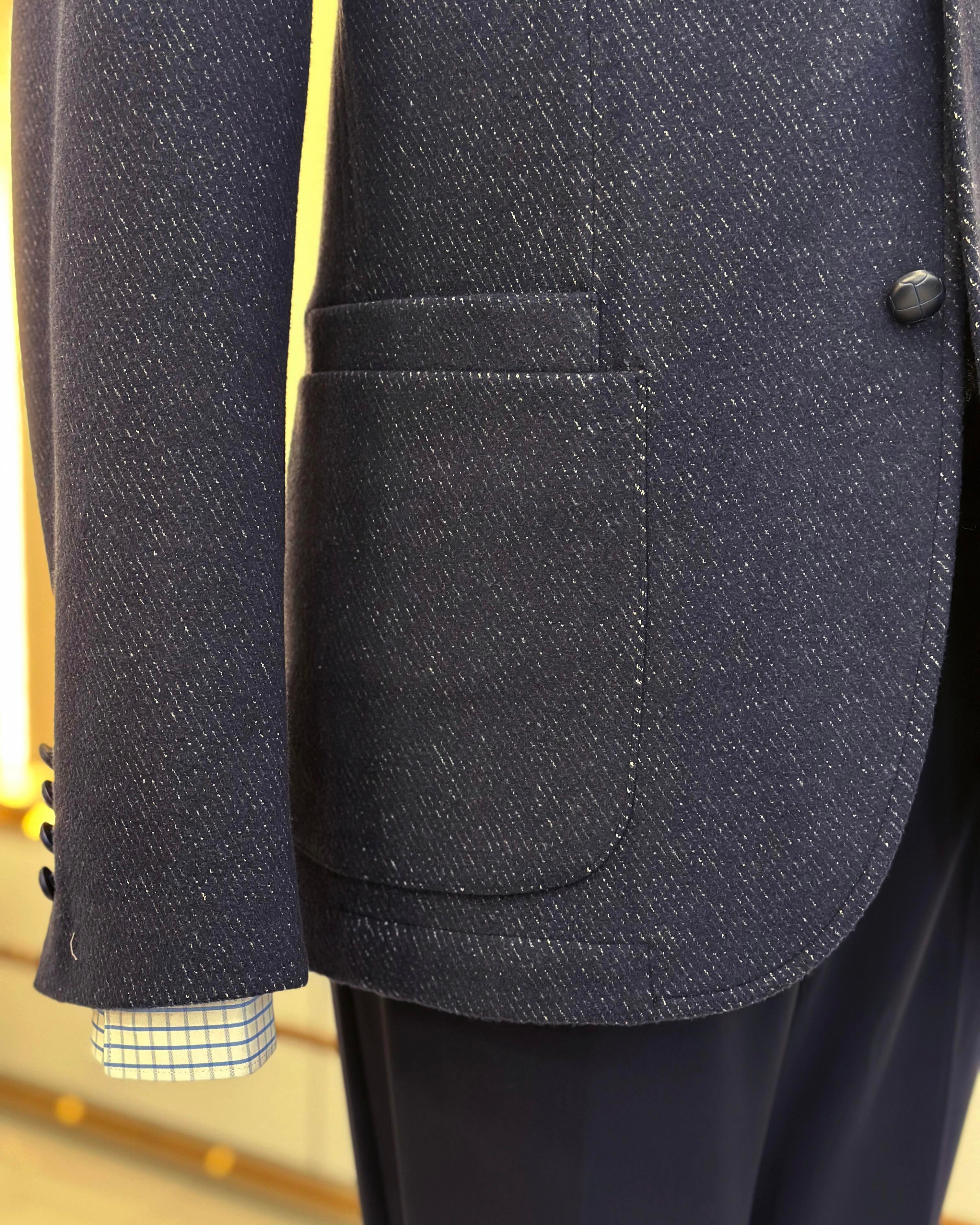 Italian style slim fit mono collar bag pocket men's jacket navy blue T10358