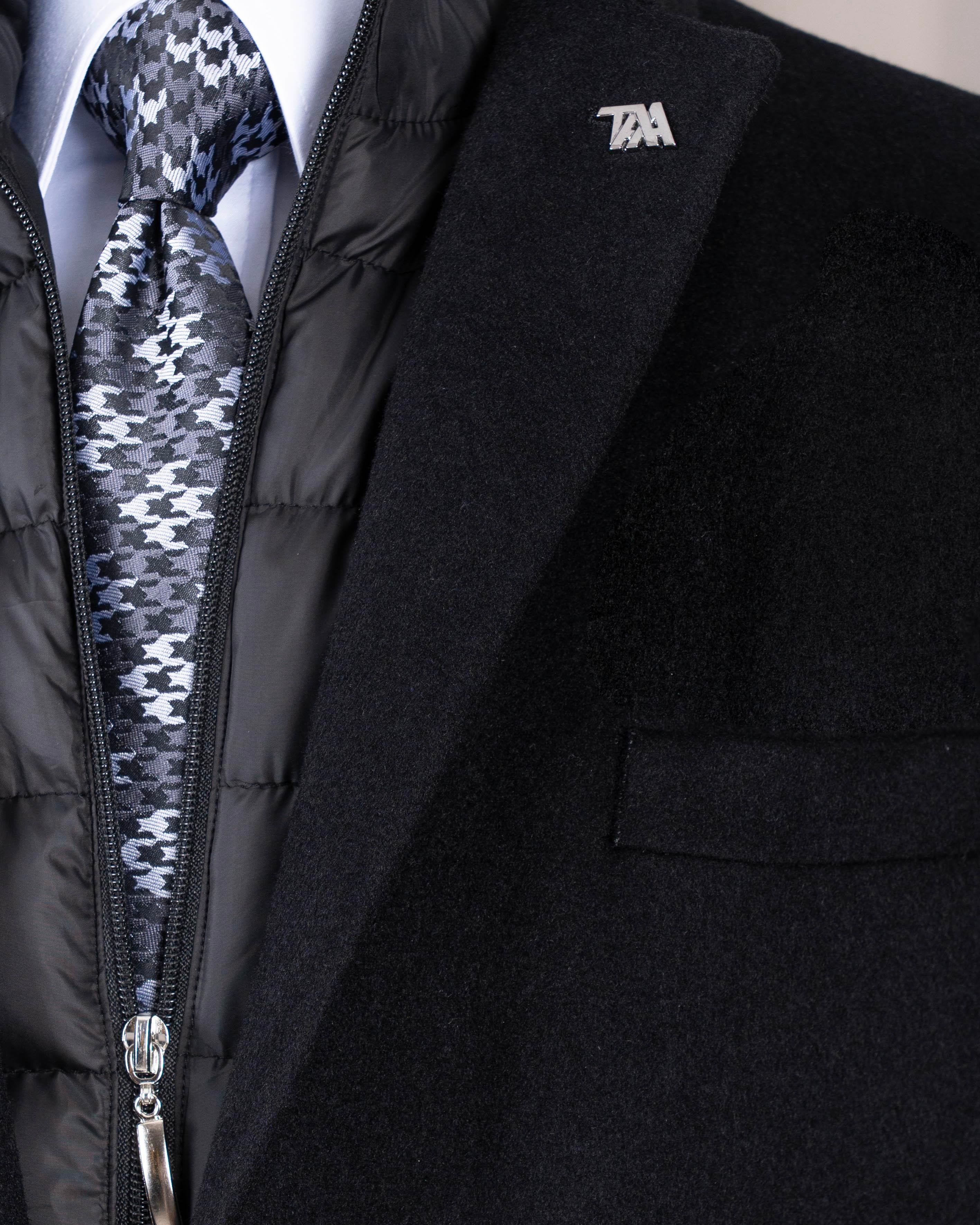 İtalyan stil slim fit mono yaka yün karışımlı kaşe erkek kaban siyah T14689