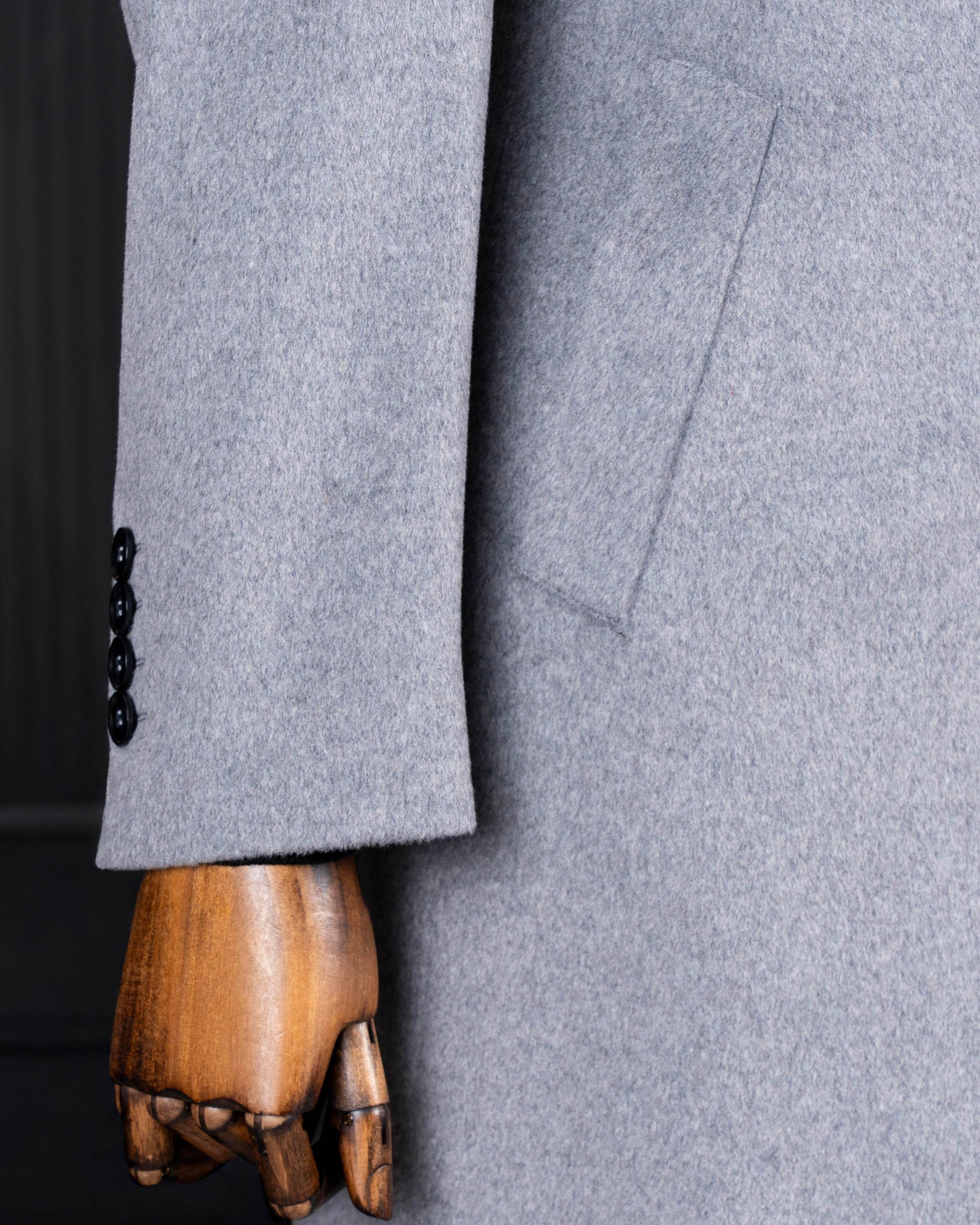 İtalyan stil slim fit mono yaka yün karışımlı kaşe erkek kaban gri T14687