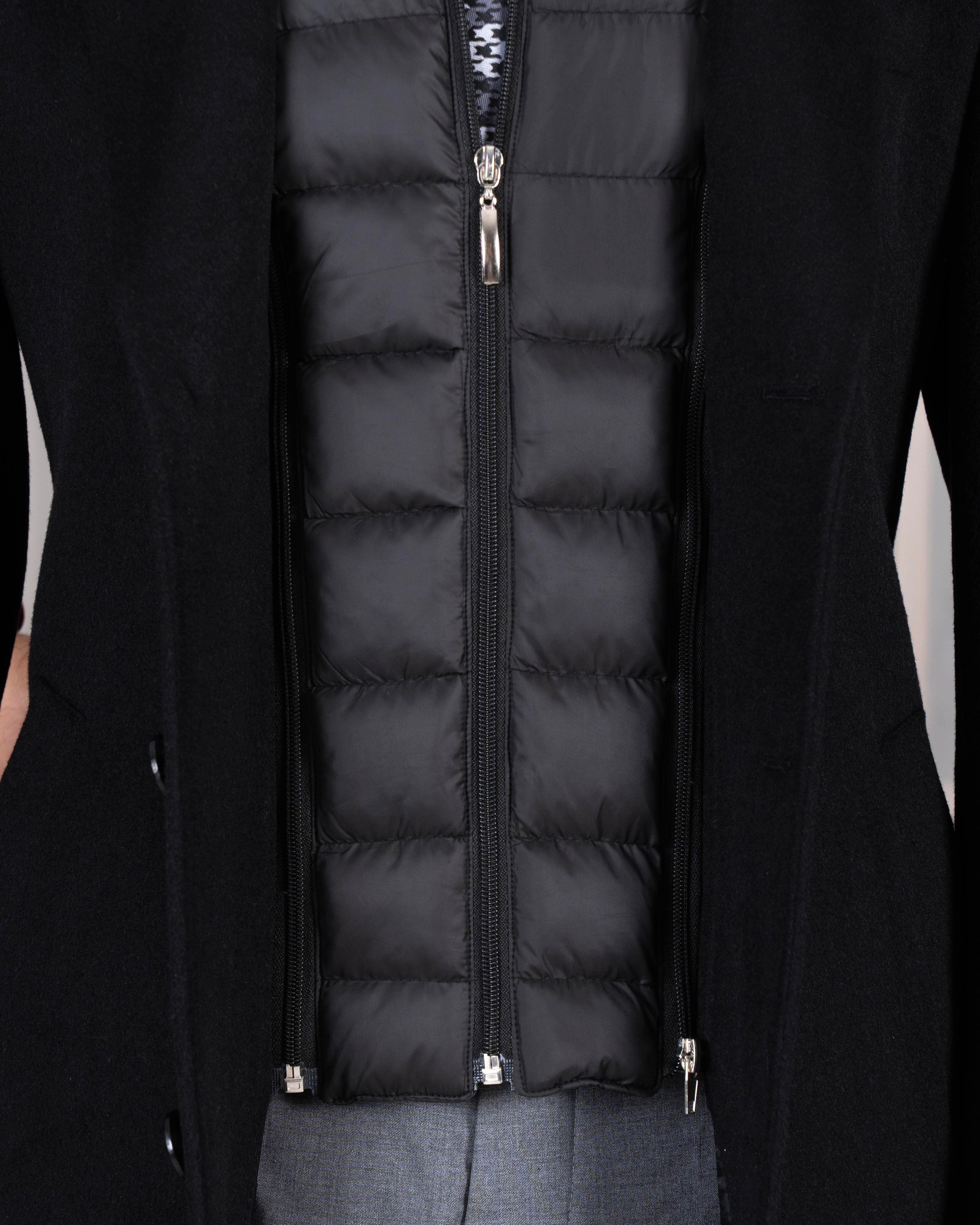 İtalyan stil slim fit mono yaka yün karışımlı kaşe erkek kaban siyah T14689