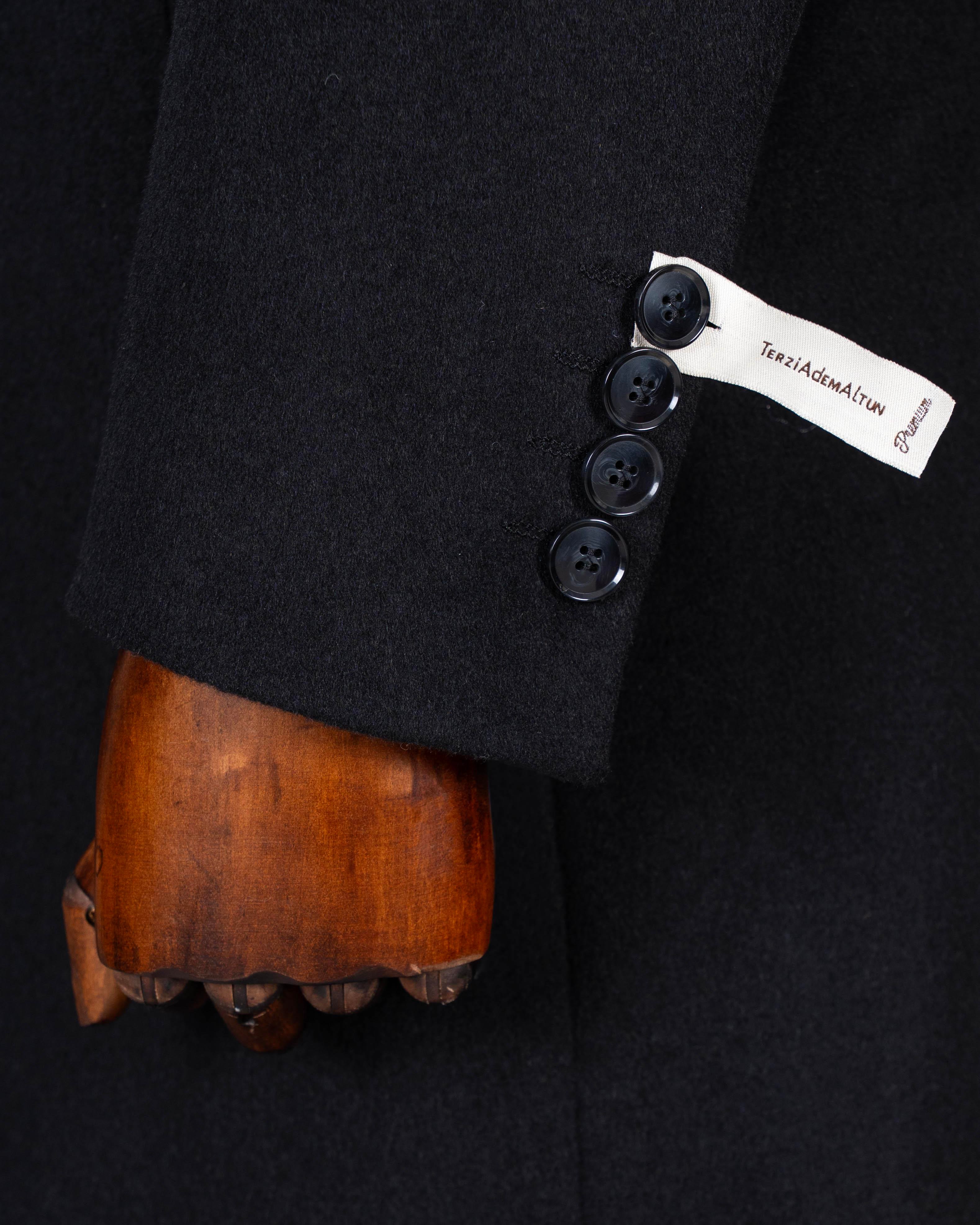 İtalyan stil slim fit mono yaka yün karışımlı kaşe erkek kaban siyah T14689