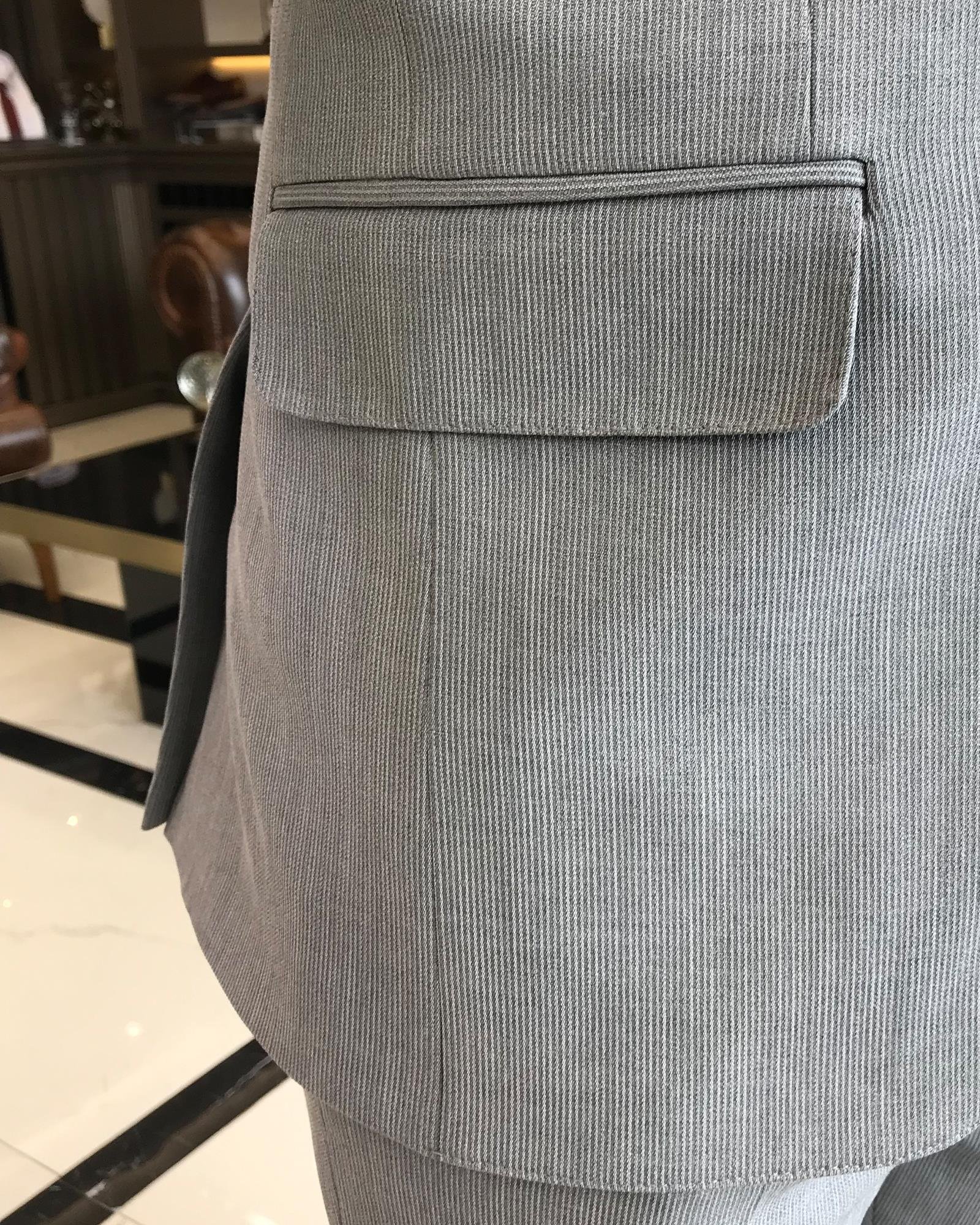 İtalyan stil slim fit pamuk karışımlı ceket yelek pantolon takım elbise gri T9365
