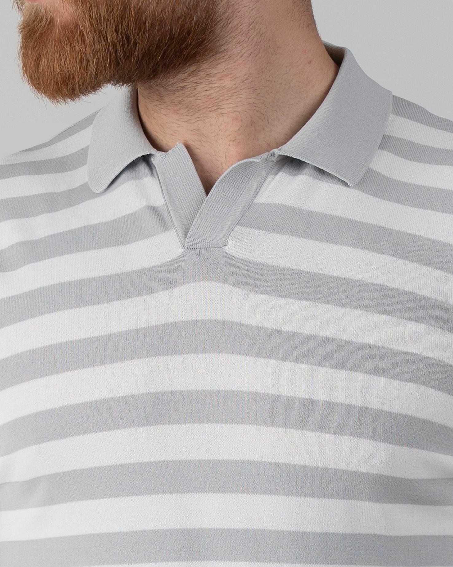 İtalyan stil slim fit polo yaka çizgili triko tişört gri T14050