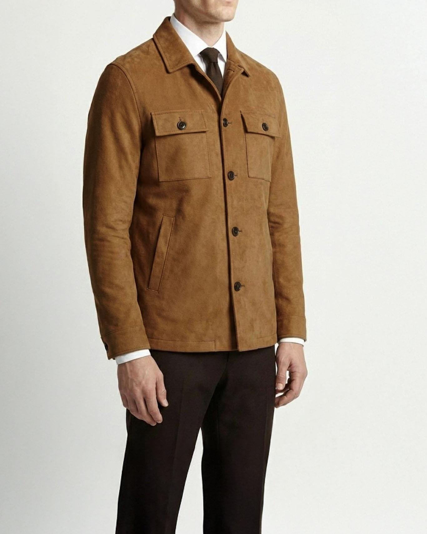 İtalyan stil slim fit  polo yaka süet erkek mont kahverengi  T13003