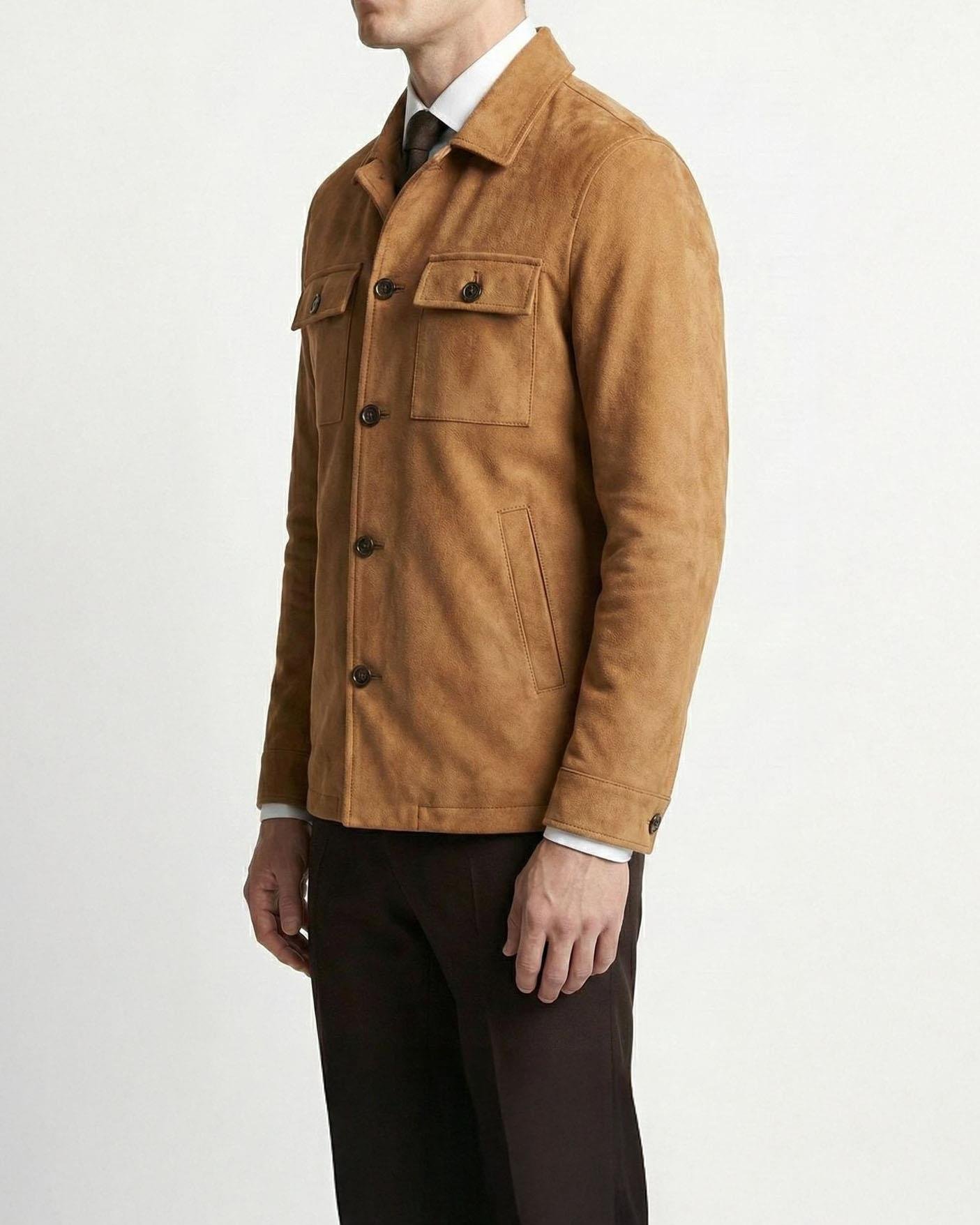 İtalyan stil slim fit  polo yaka süet erkek mont kahverengi  T13003