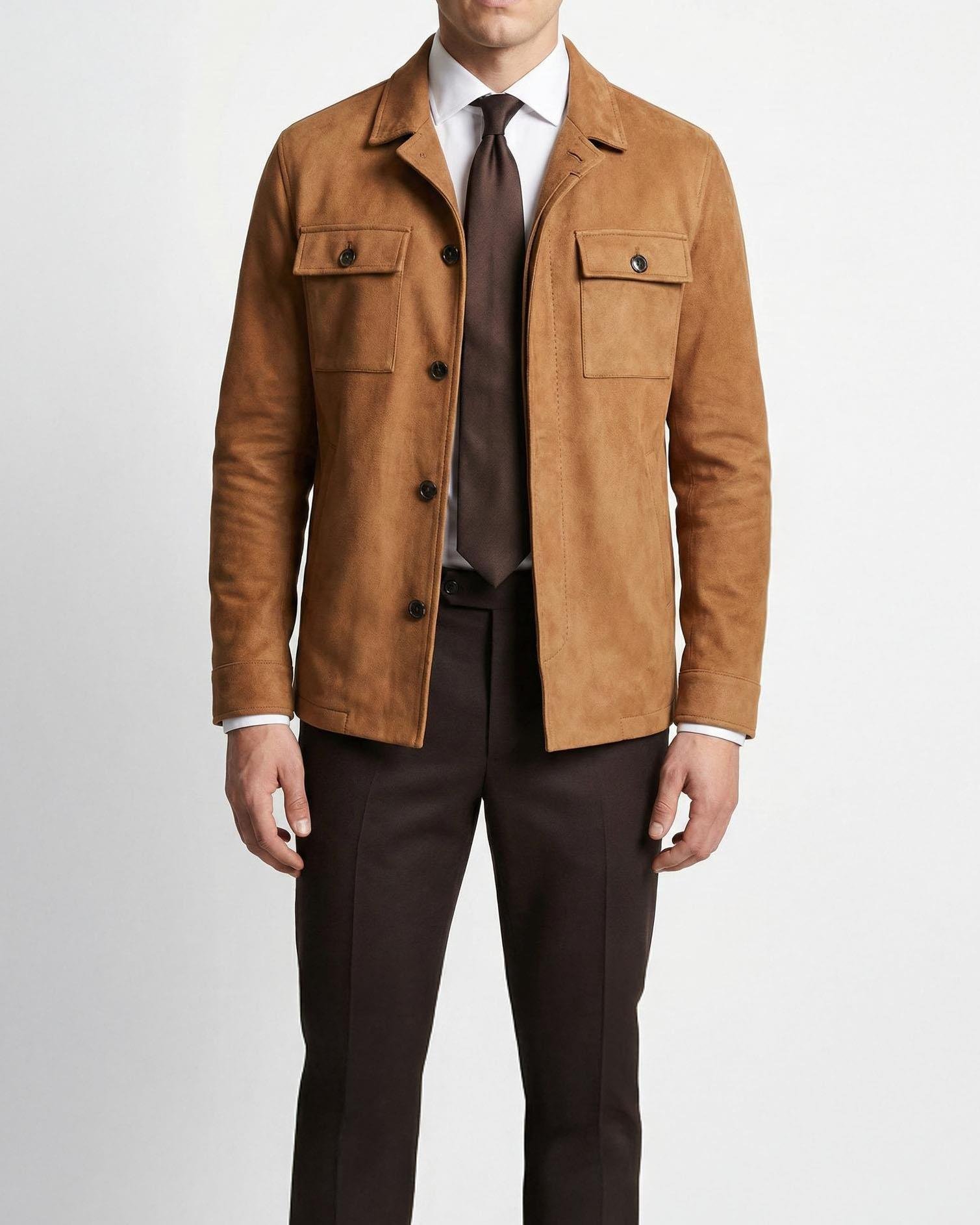 İtalyan stil slim fit  polo yaka süet erkek mont kahverengi  T13003