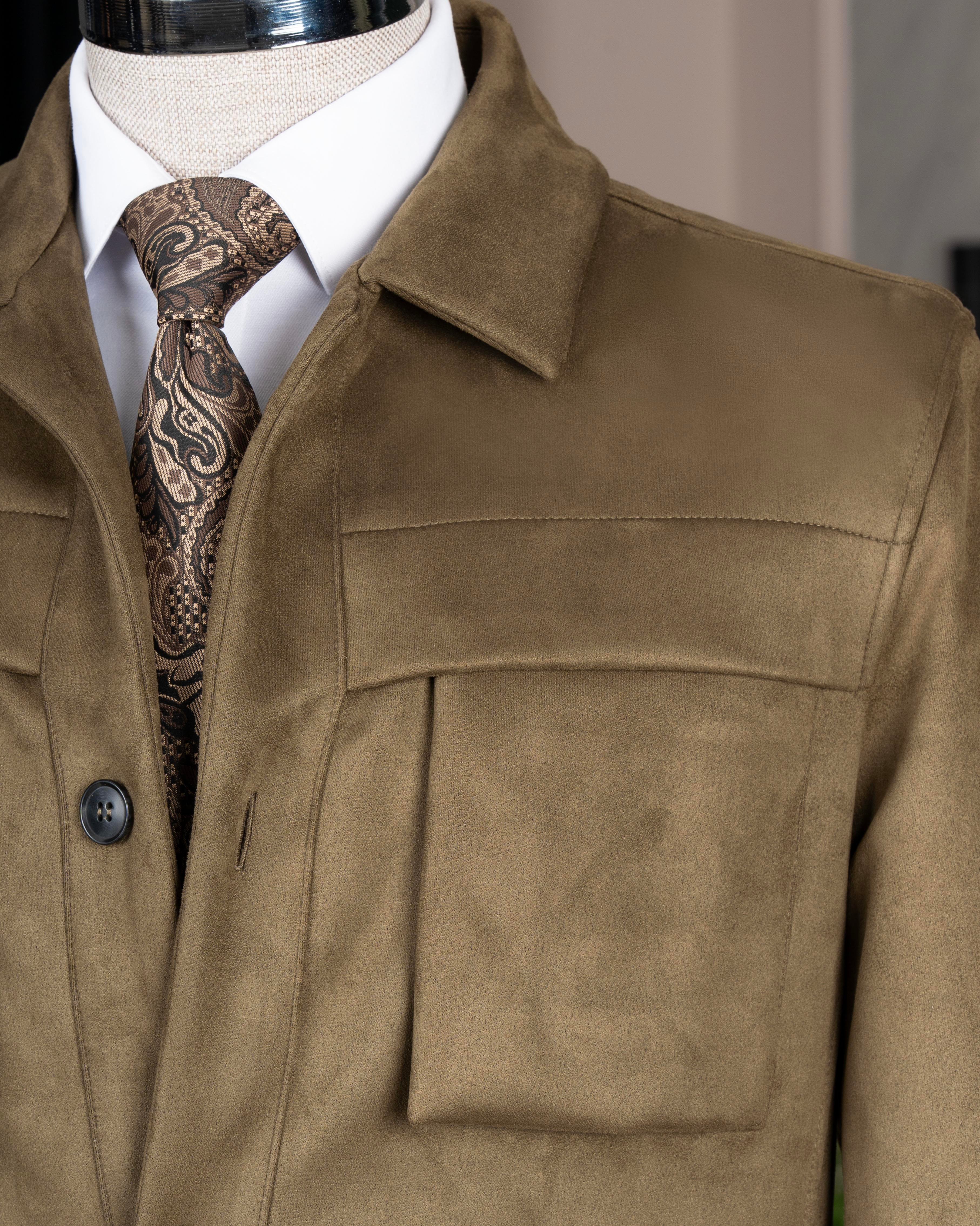 İtalyan stil slim fit  polo yaka süet erkek mont yeşil T10266