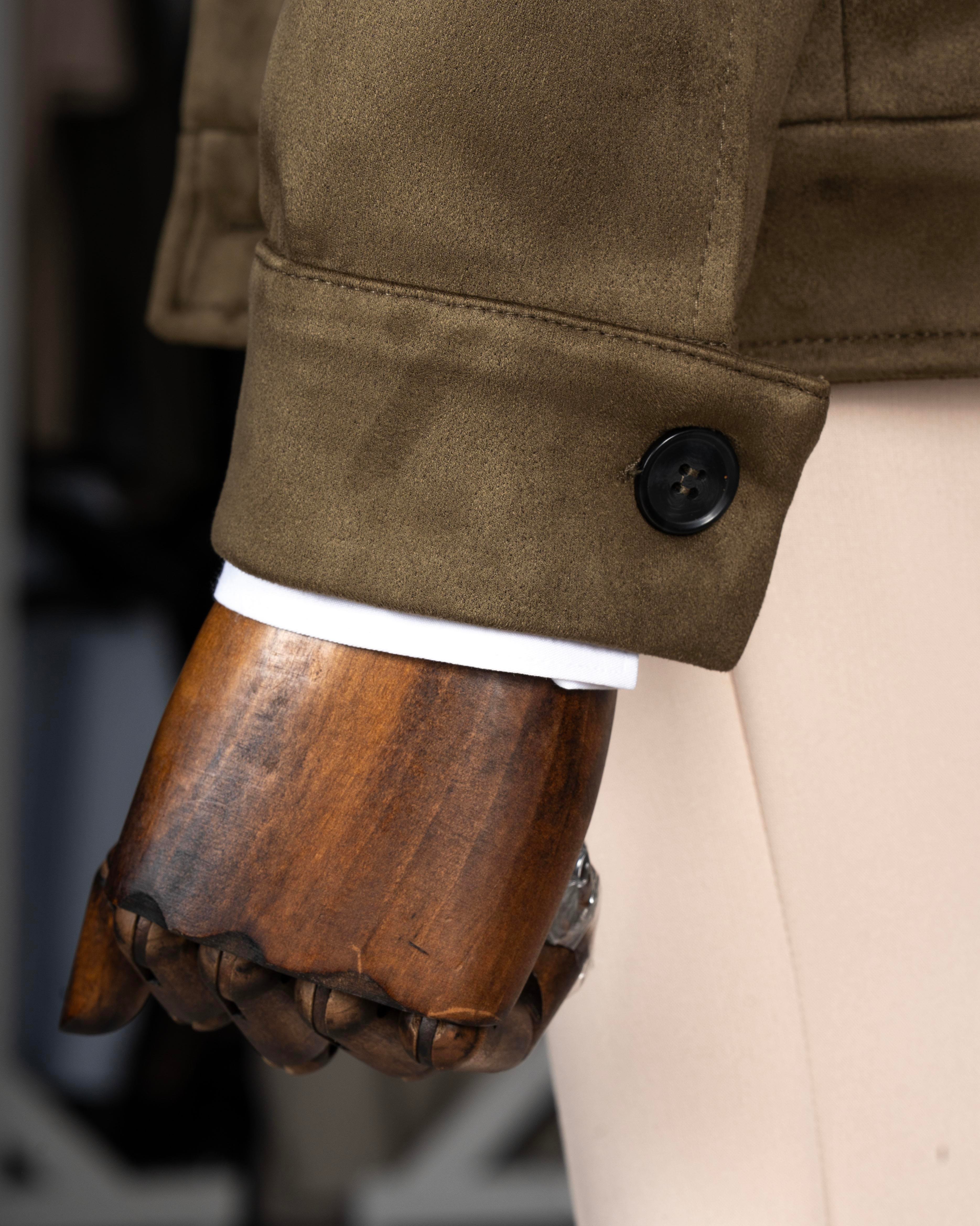 İtalyan stil slim fit  polo yaka süet erkek mont yeşil T10266