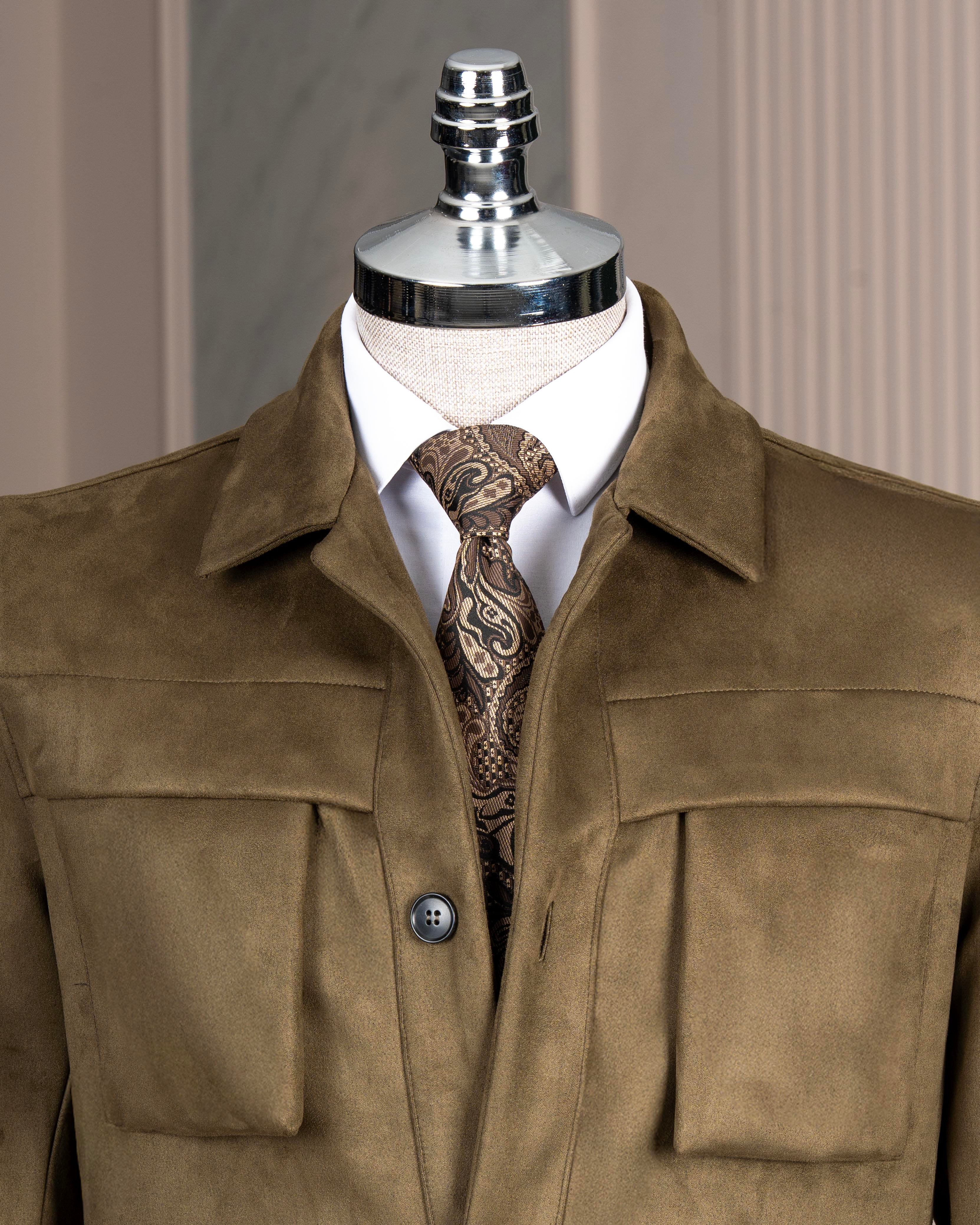 İtalyan stil slim fit  polo yaka süet erkek mont yeşil T10266