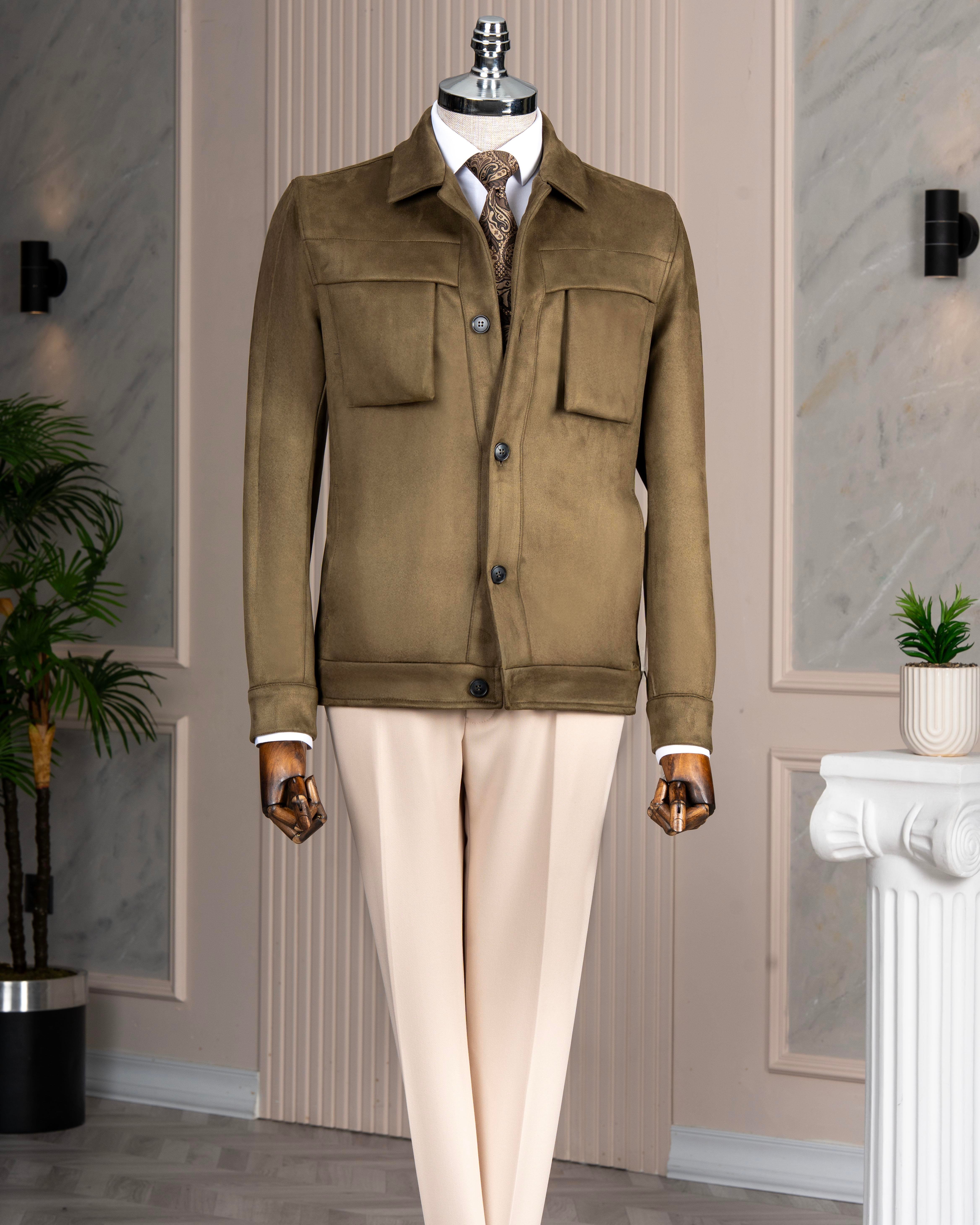 İtalyan stil slim fit  polo yaka süet erkek mont yeşil T10266