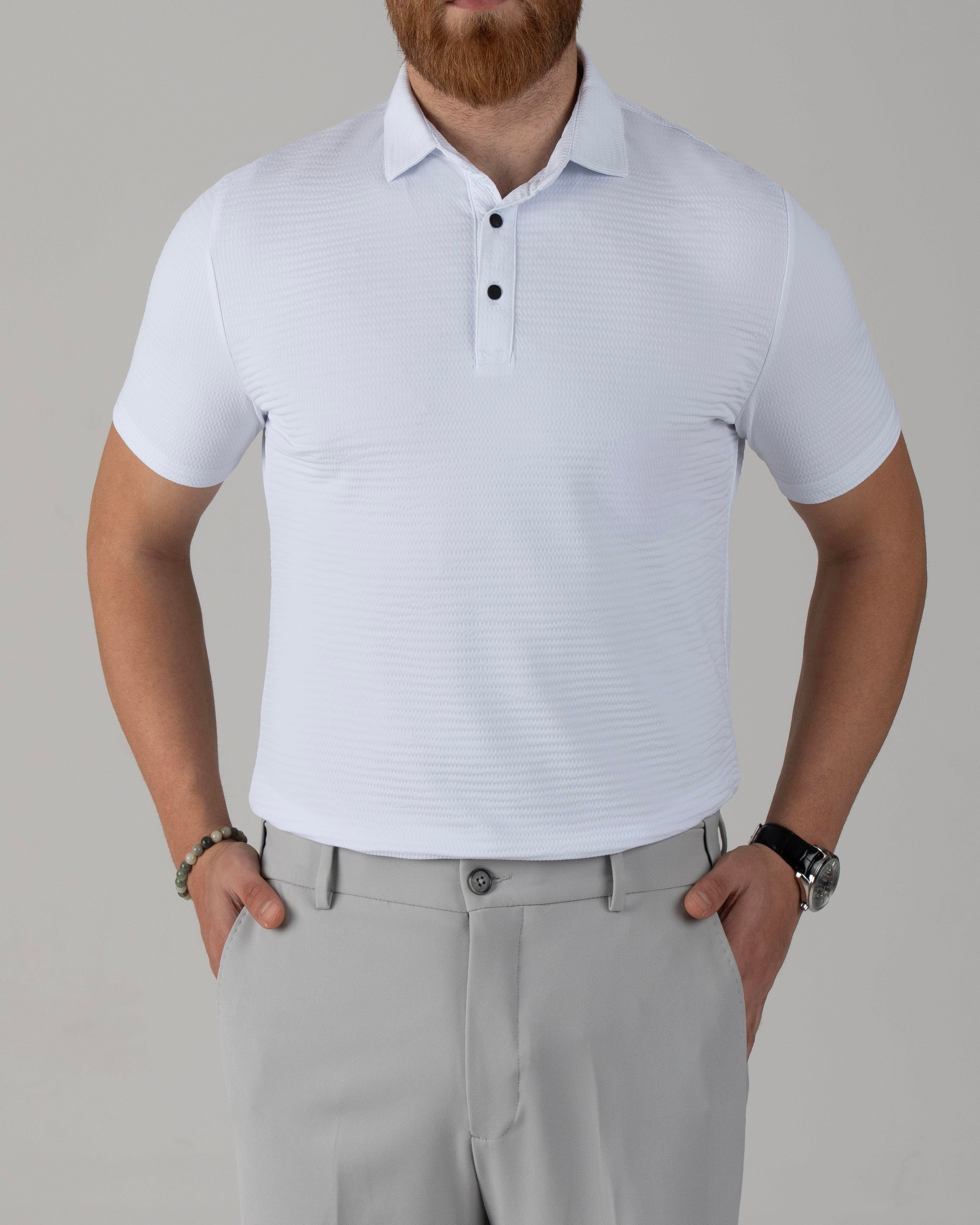 İtalyan stil slim fit polo yaka triko tişört beyaz T14052