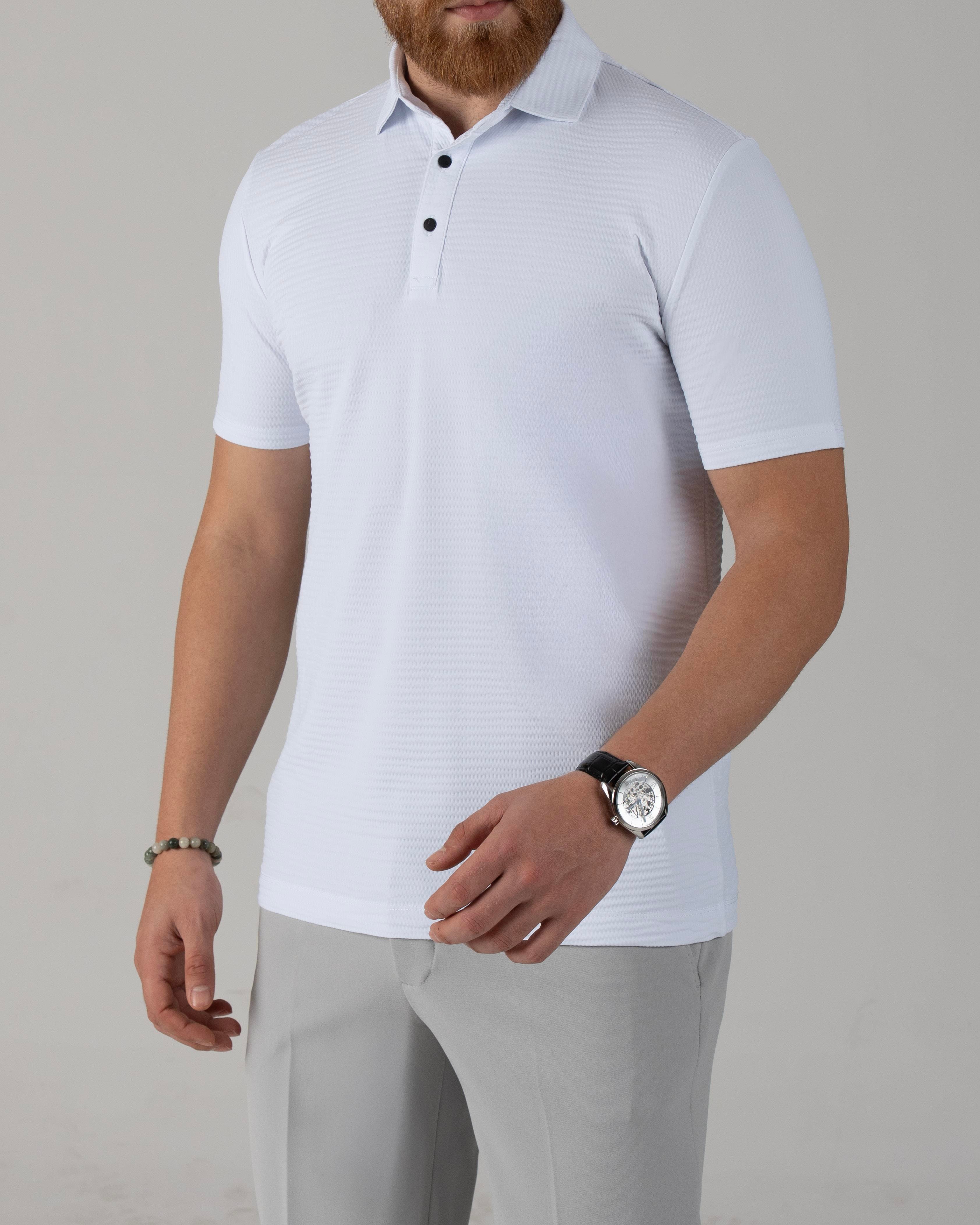 İtalyan stil slim fit polo yaka triko tişört beyaz T14052