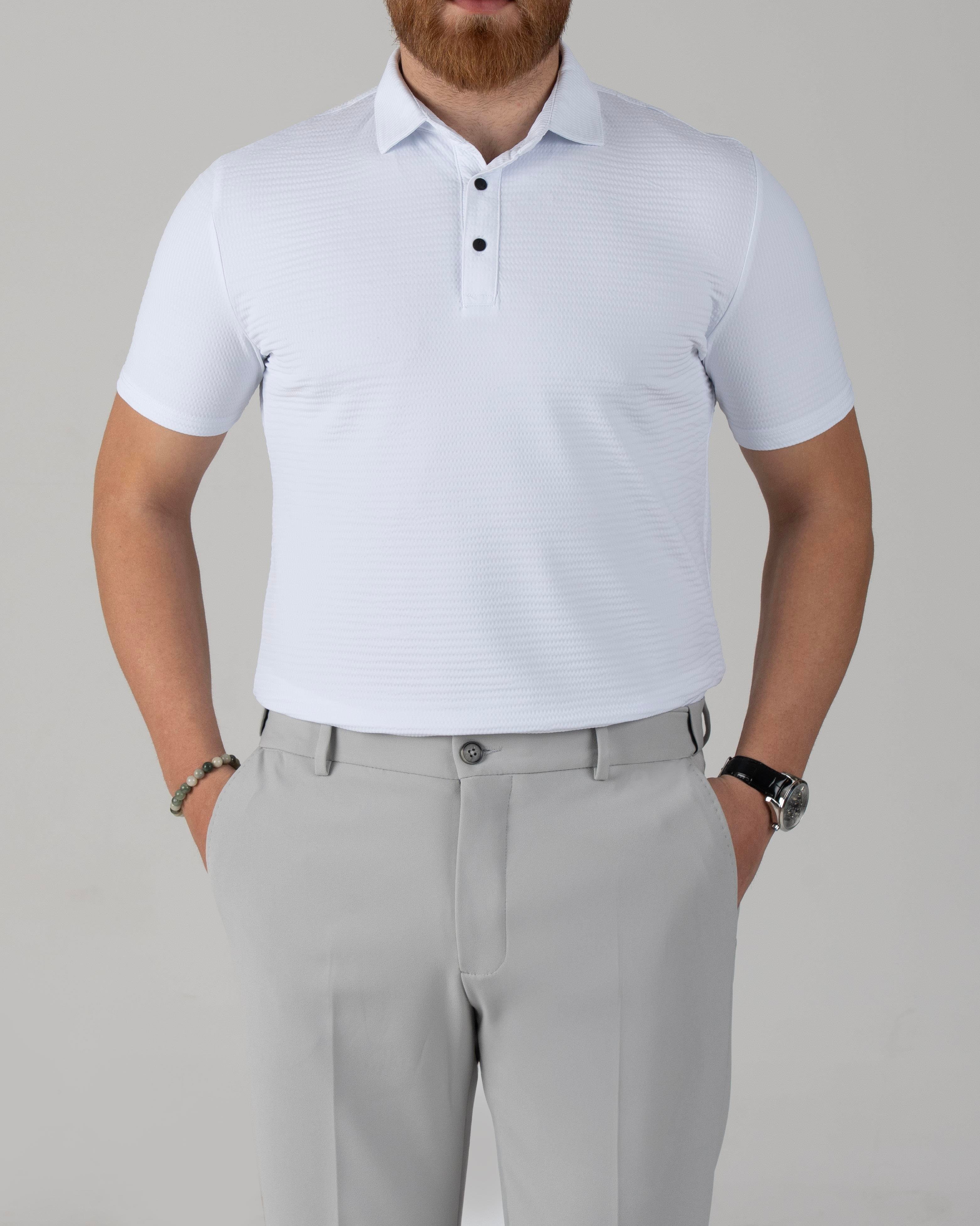 İtalyan stil slim fit polo yaka triko tişört beyaz T14052