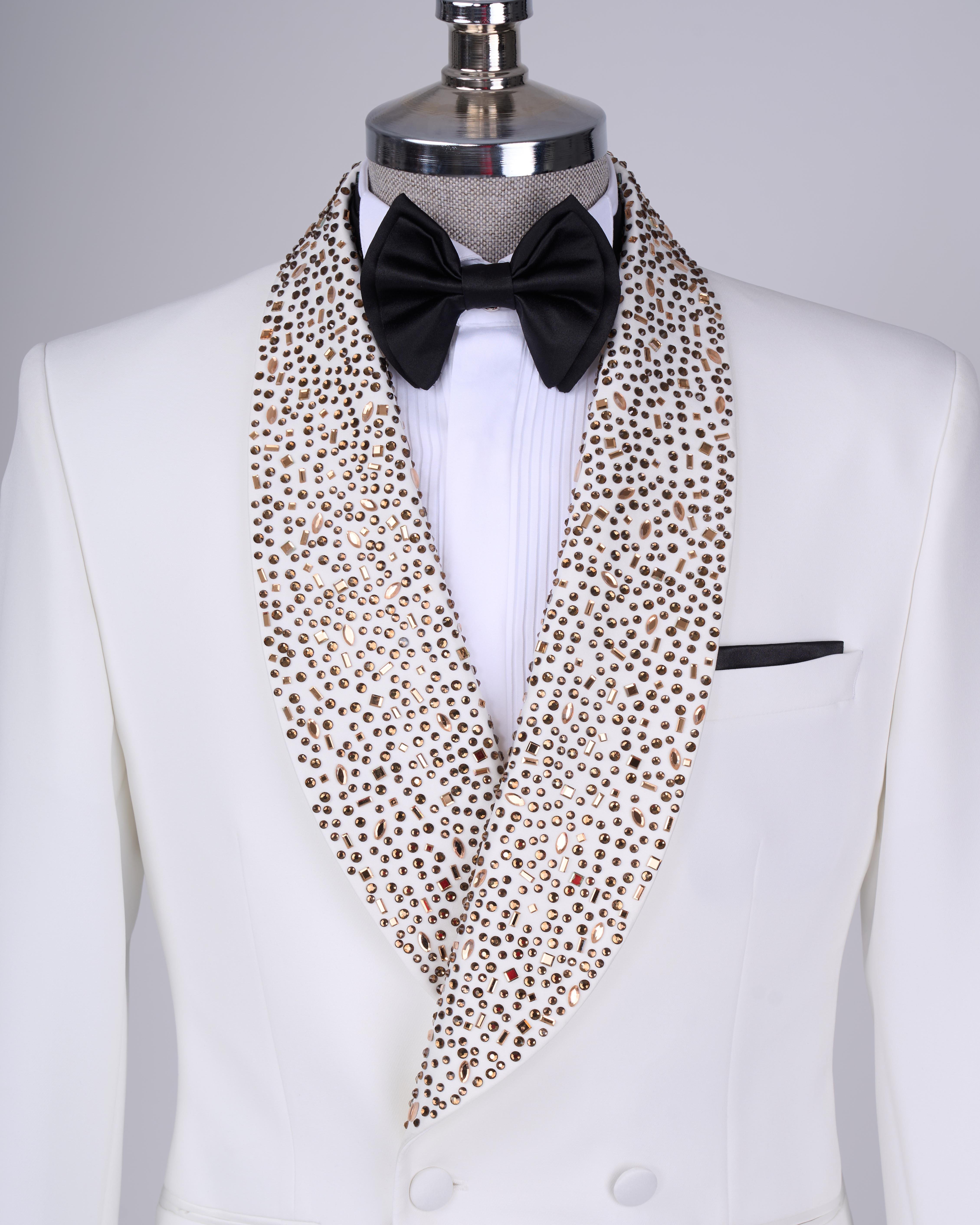 İtalyan stil slim fit şal yaka ceket pantolon damatlık set beyaz T13702