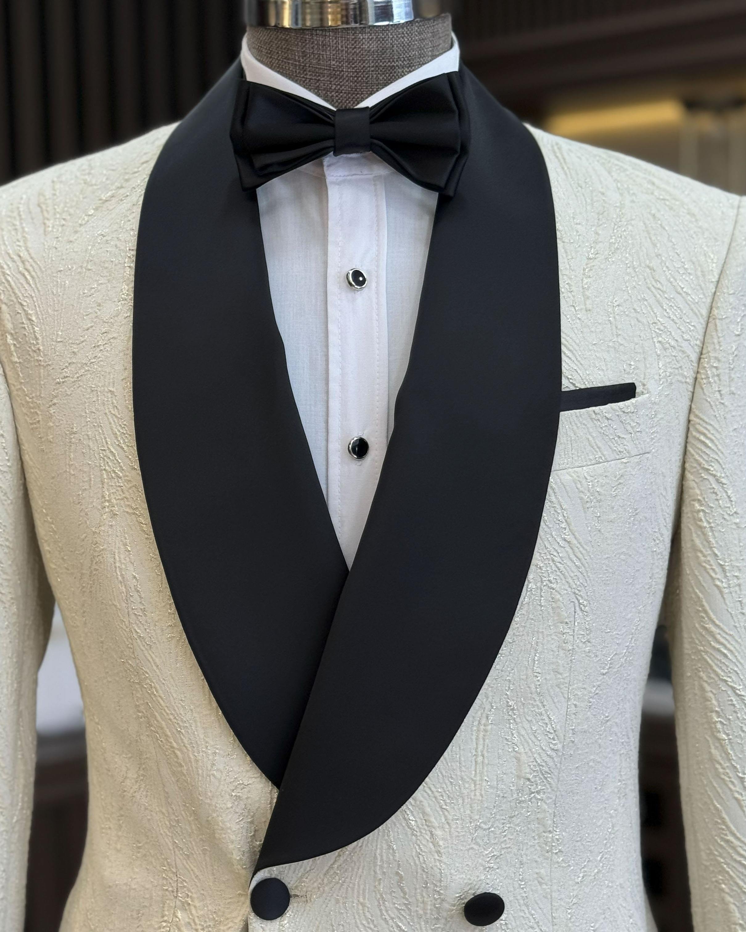 İtalyan stil slim fit şal yaka kruvaze ceket pantolon damatlık set bej T12026