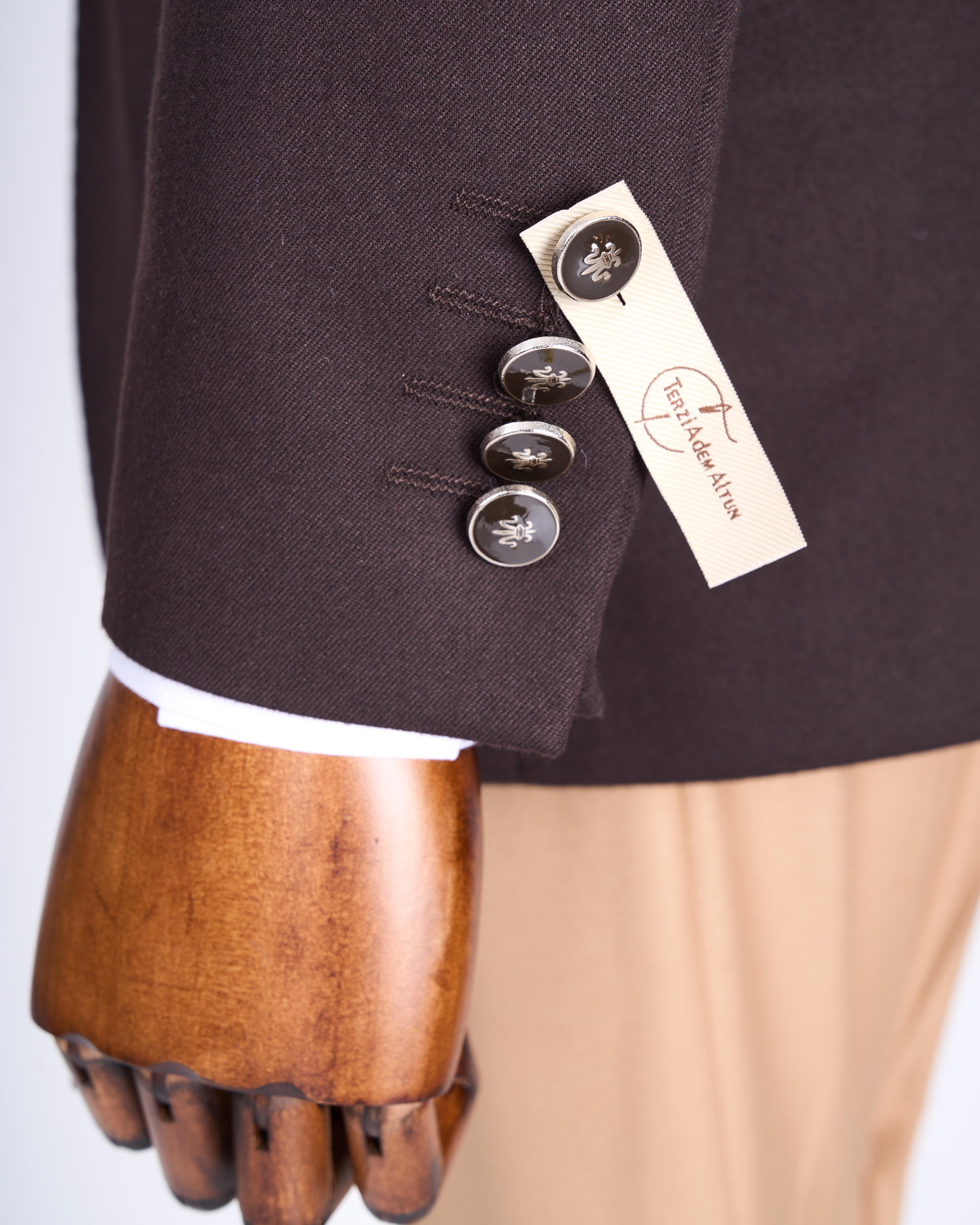 İtalyan stil slim fit sivri yaka erkek ceket kahverengi T13237