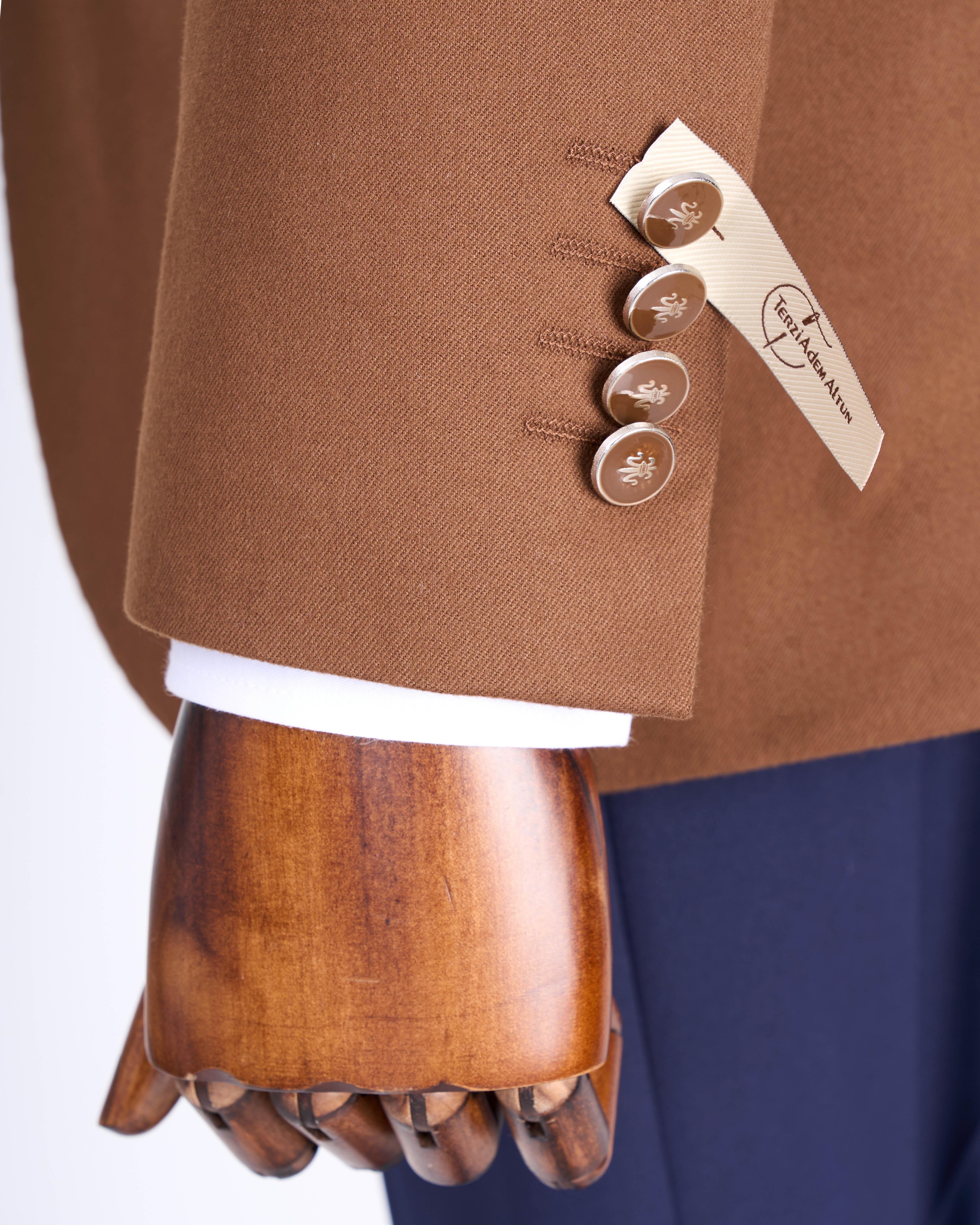 İtalyan stil slim fit sivri yaka erkek ceket camel T13240