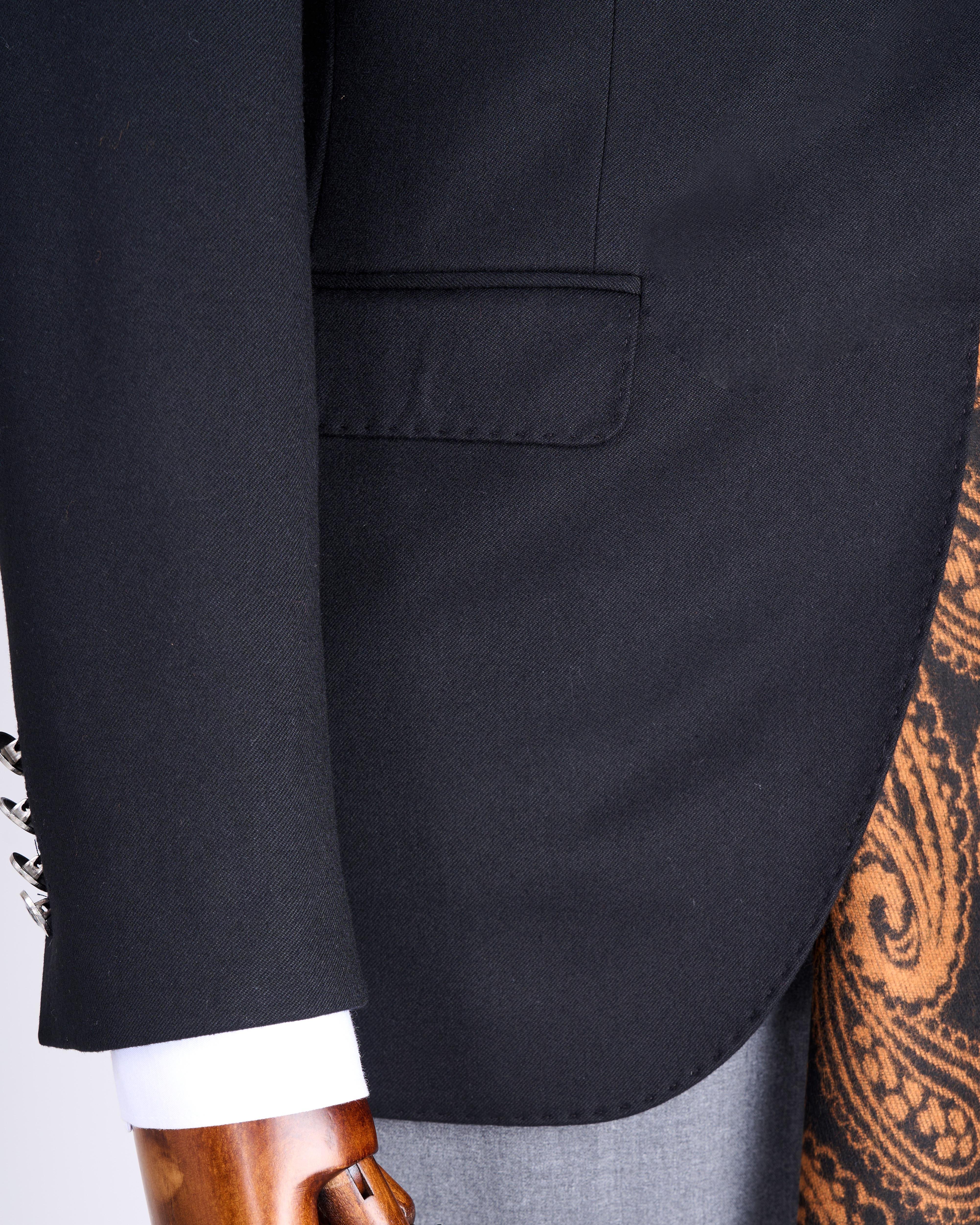 İtalyan stil slim fit sivri yaka erkek ceket siyah T13235