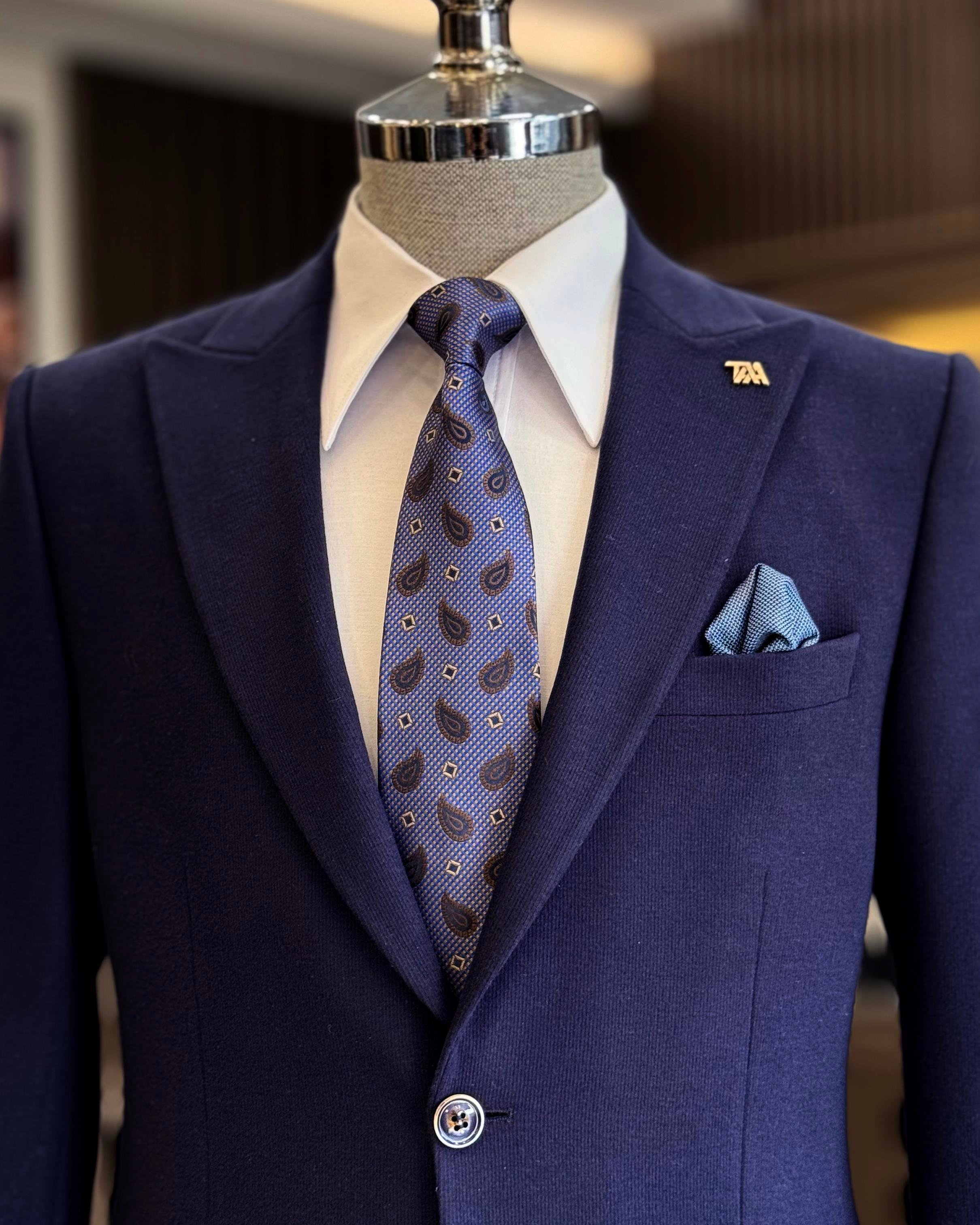 İtalyan stil slim fit sivri yaka erkek ceket lacivert T13211